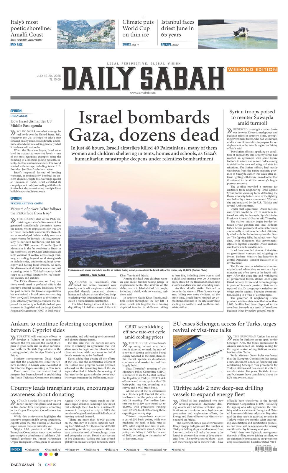 19 Temmuz 2025 Cumartesi - Daily Sabah gazetesi manşet