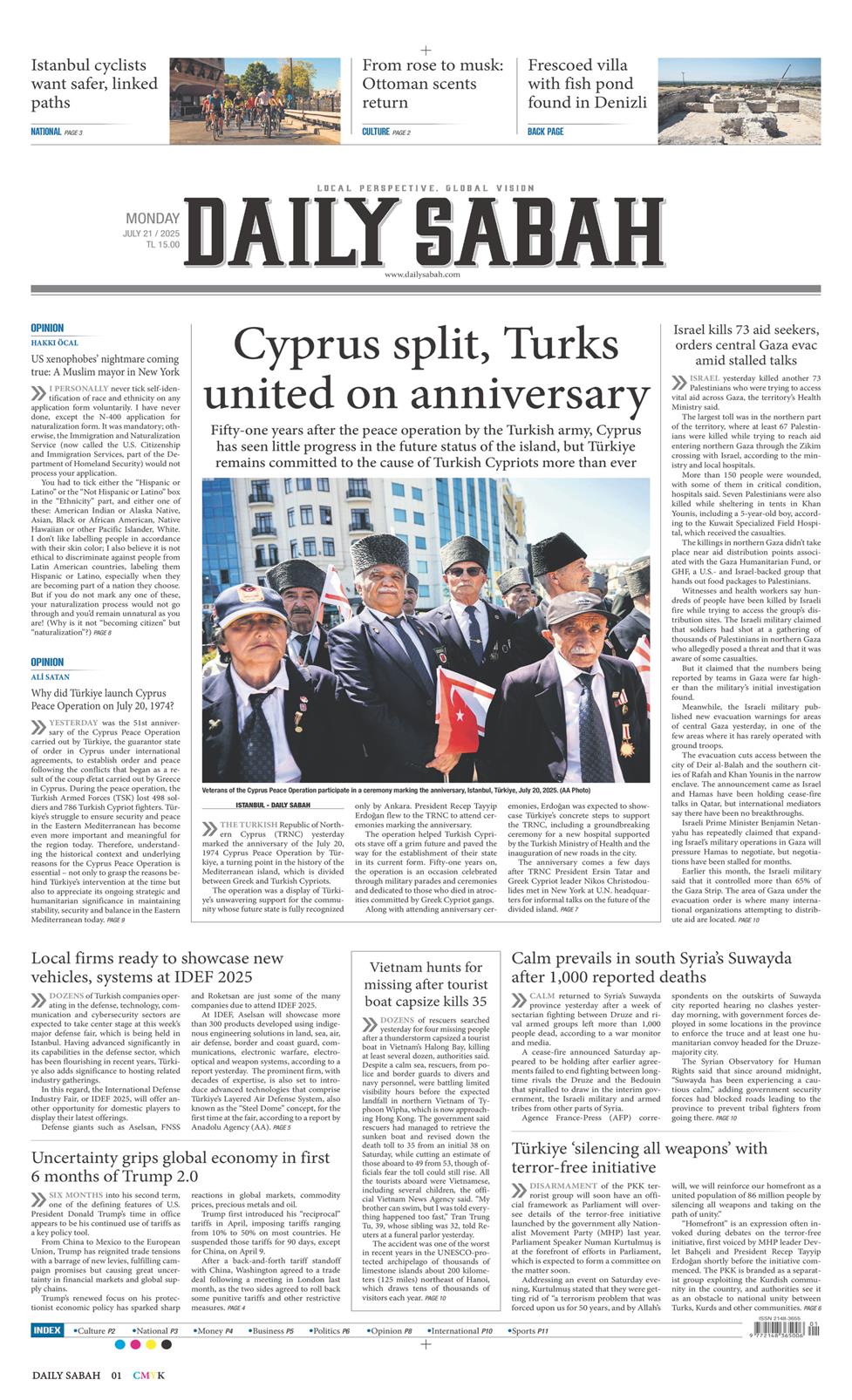 21 Temmuz 2025 Pazartesi - Daily Sabah gazetesi manşet