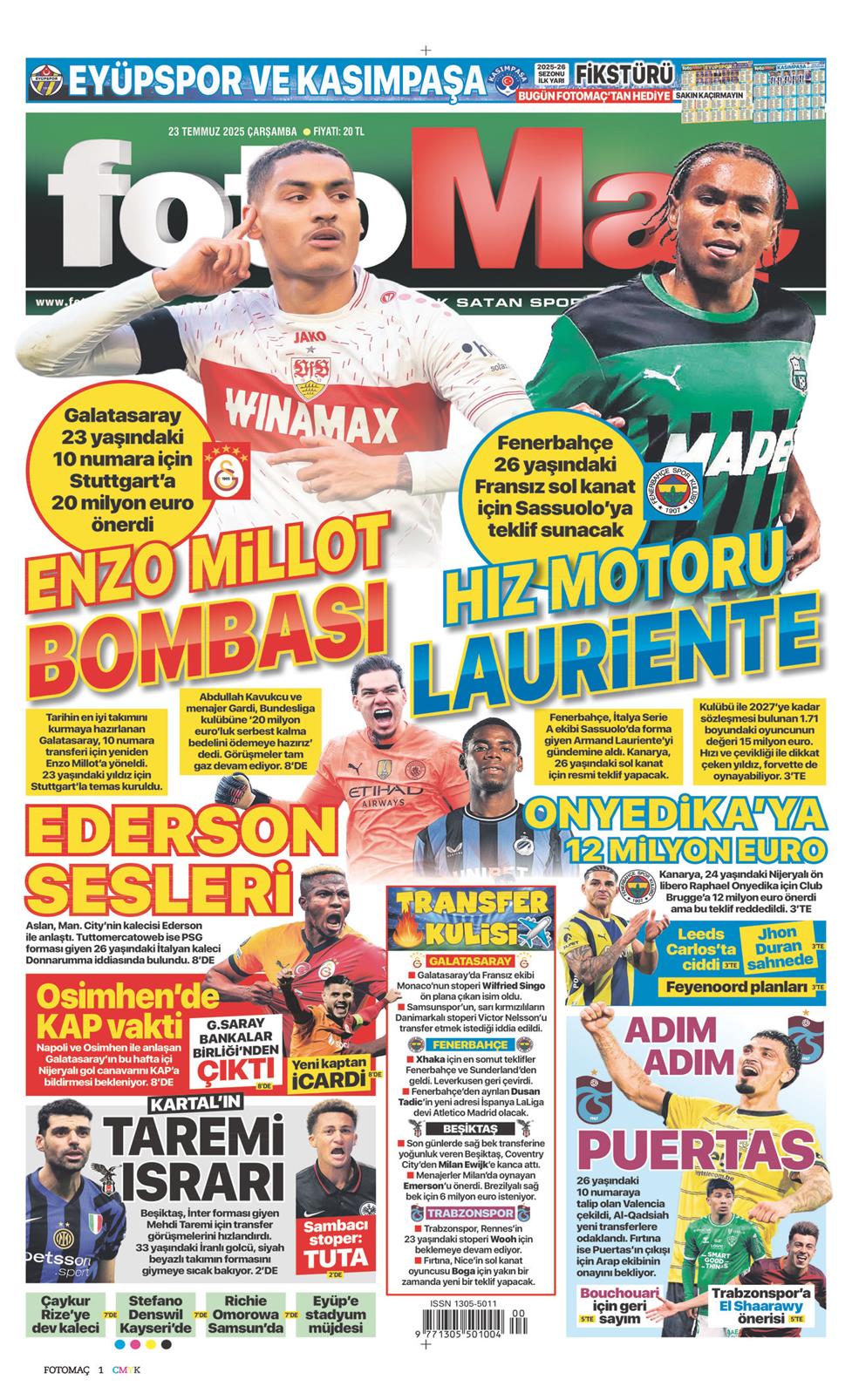 23 Temmuz 2025 Çarşamba - Fotomaç gazetesi manşet