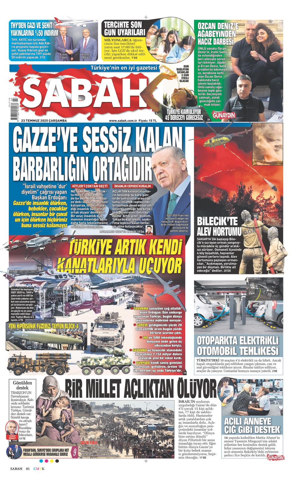 23 Temmuz 2025 Çarşamba - Sabah gazetesi manşet