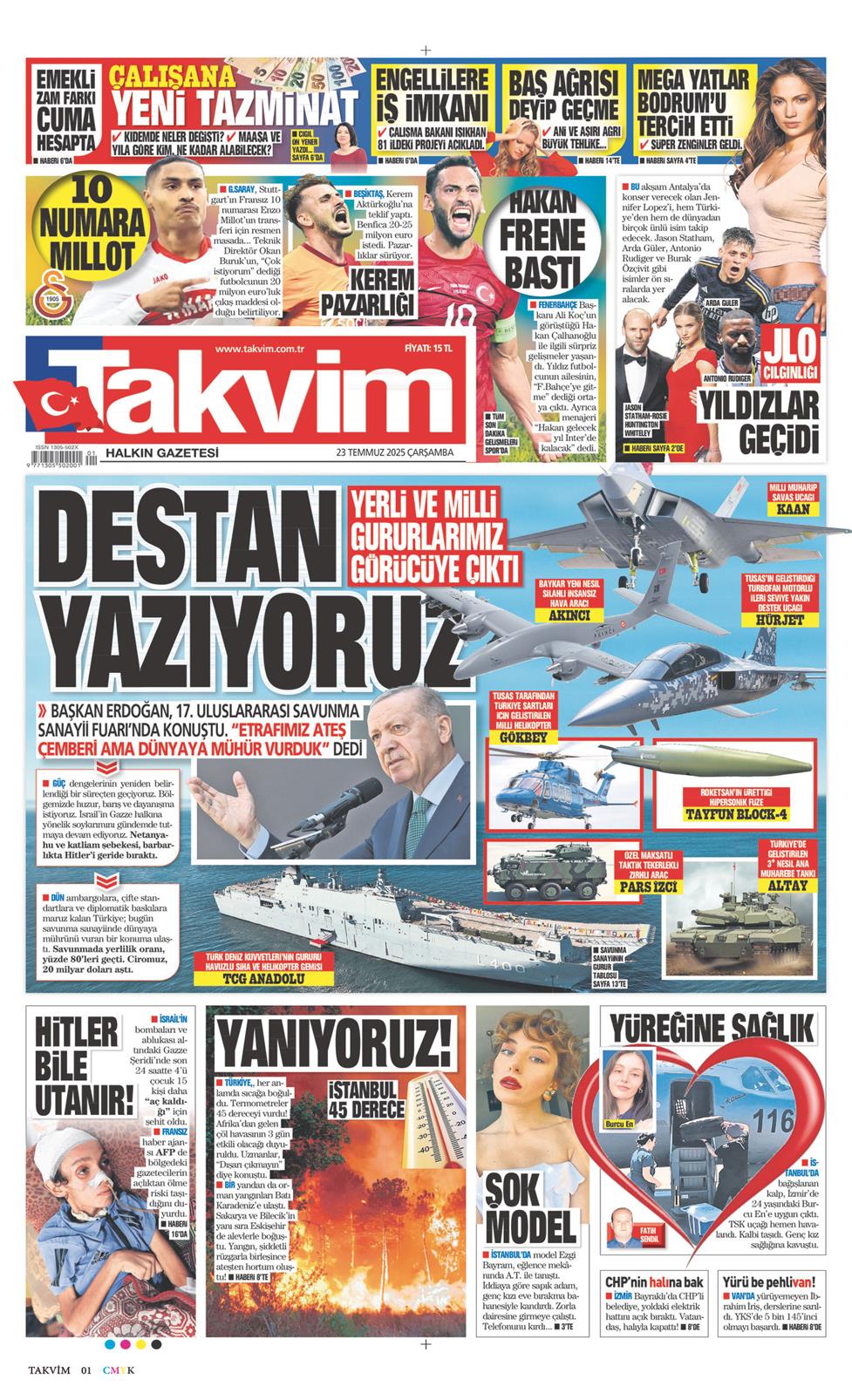 23 Temmuz 2025 Çarşamba - Takvim gazetesi manşet