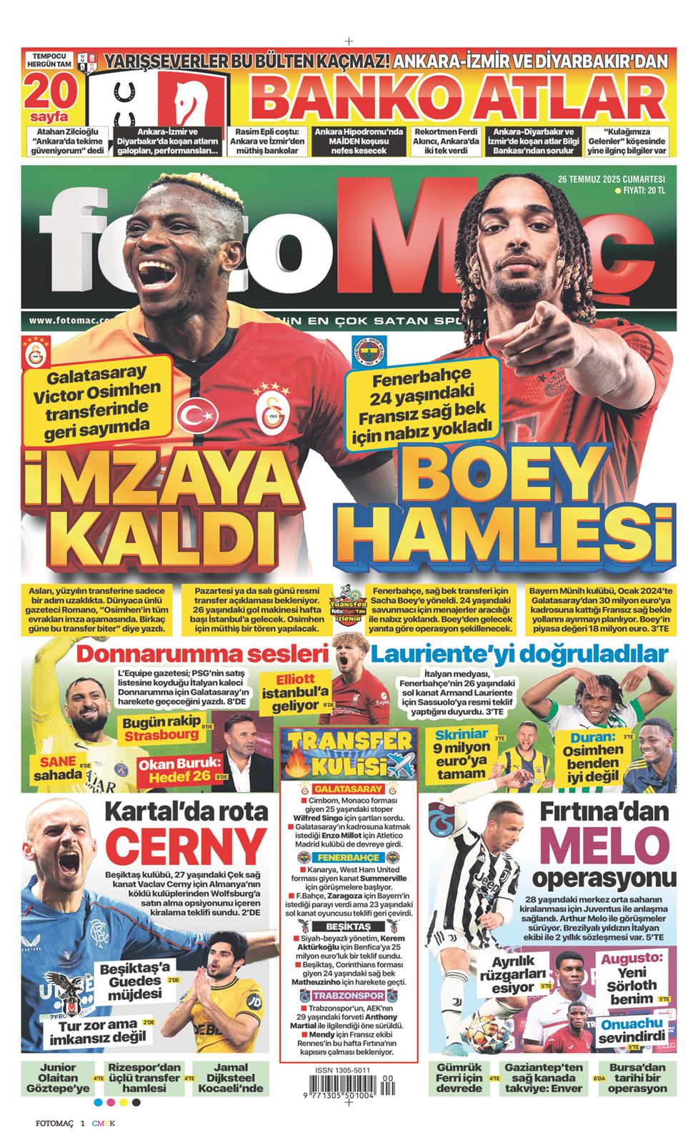 26 Temmuz 2025 Cumartesi - Fotomaç gazetesi manşet