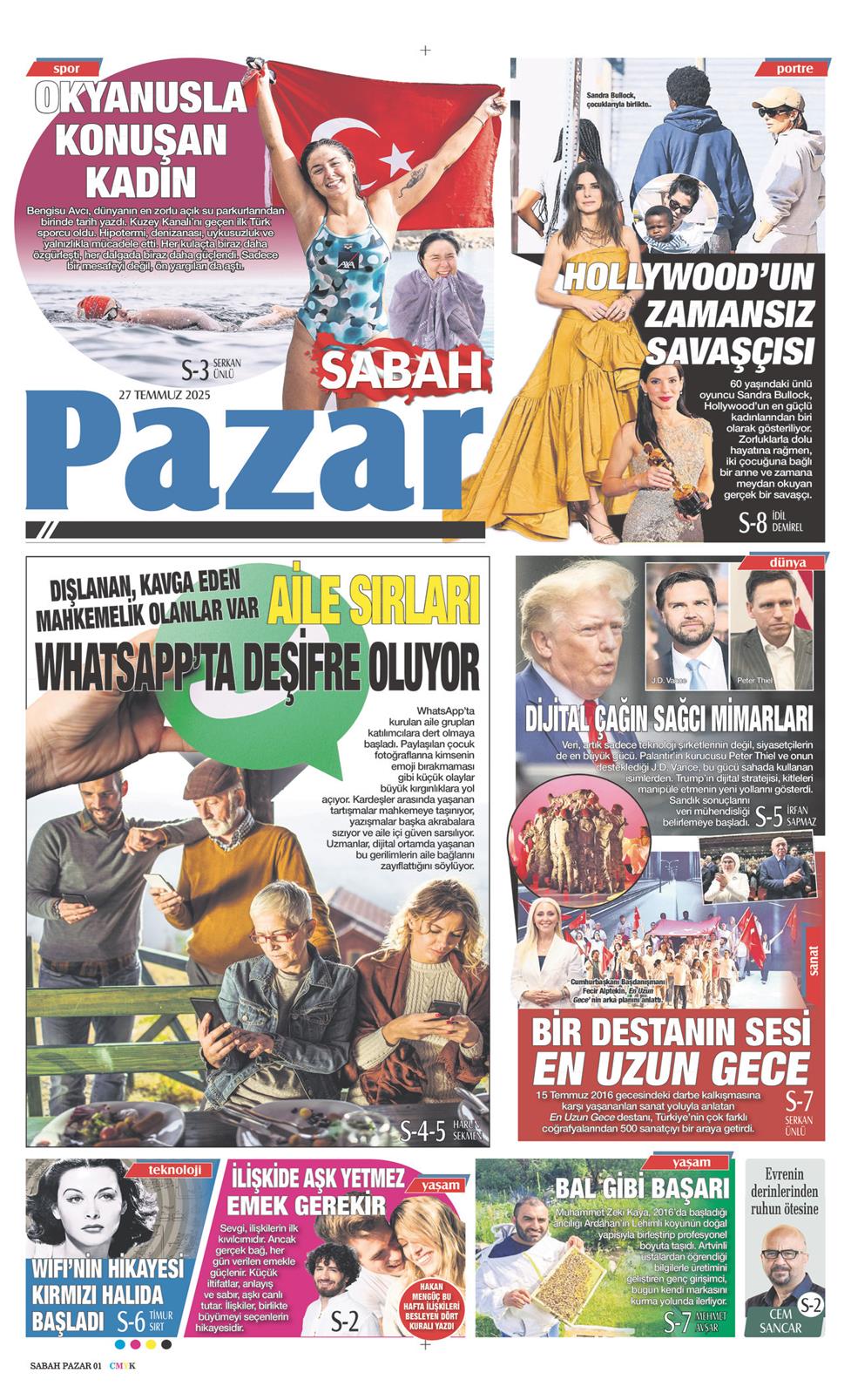 27 Temmuz 2025 Pazar - Sabah Pazar gazetesi manşet