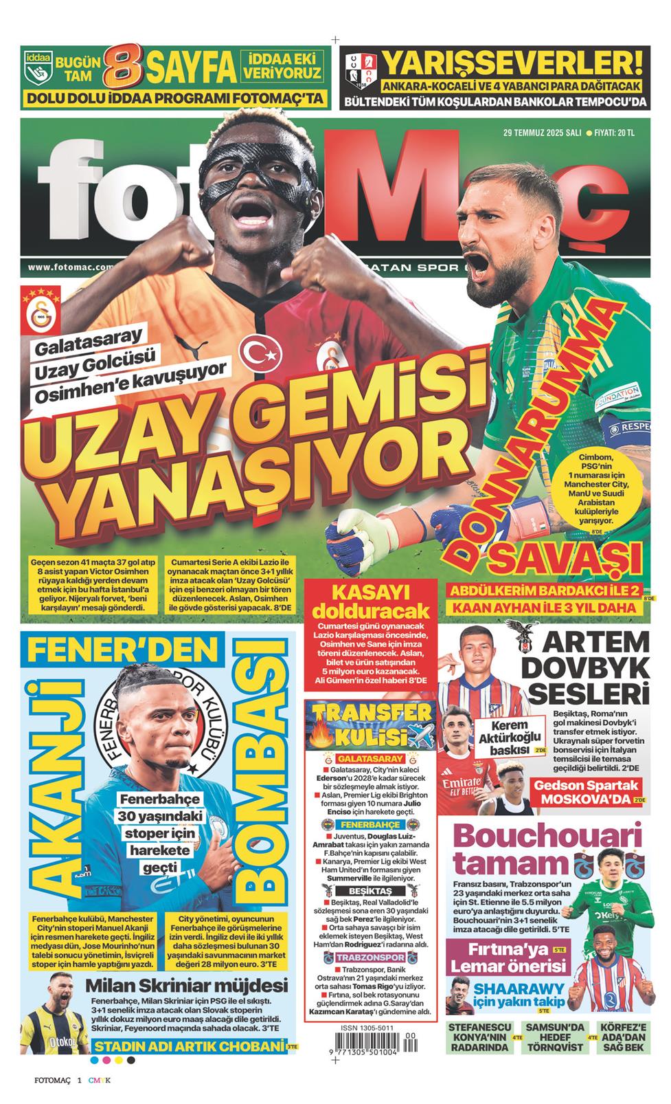 29 Temmuz 2025 Salı - Fotomaç gazetesi manşet