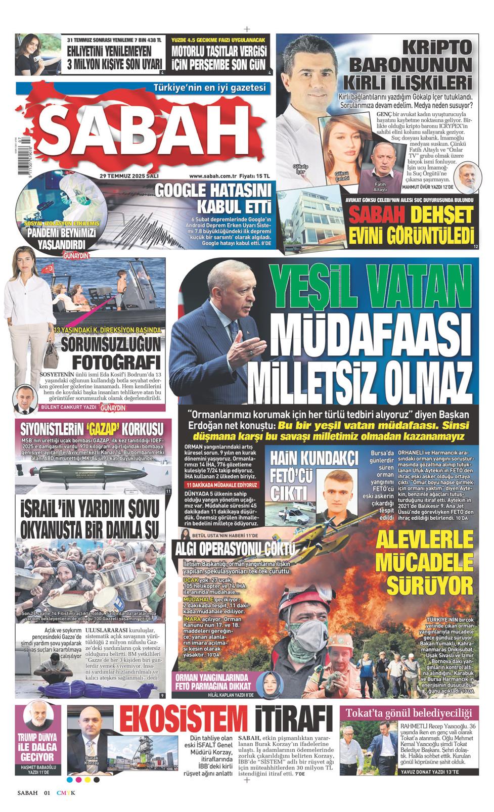 29 Temmuz 2025 Salı - Sabah gazetesi manşet