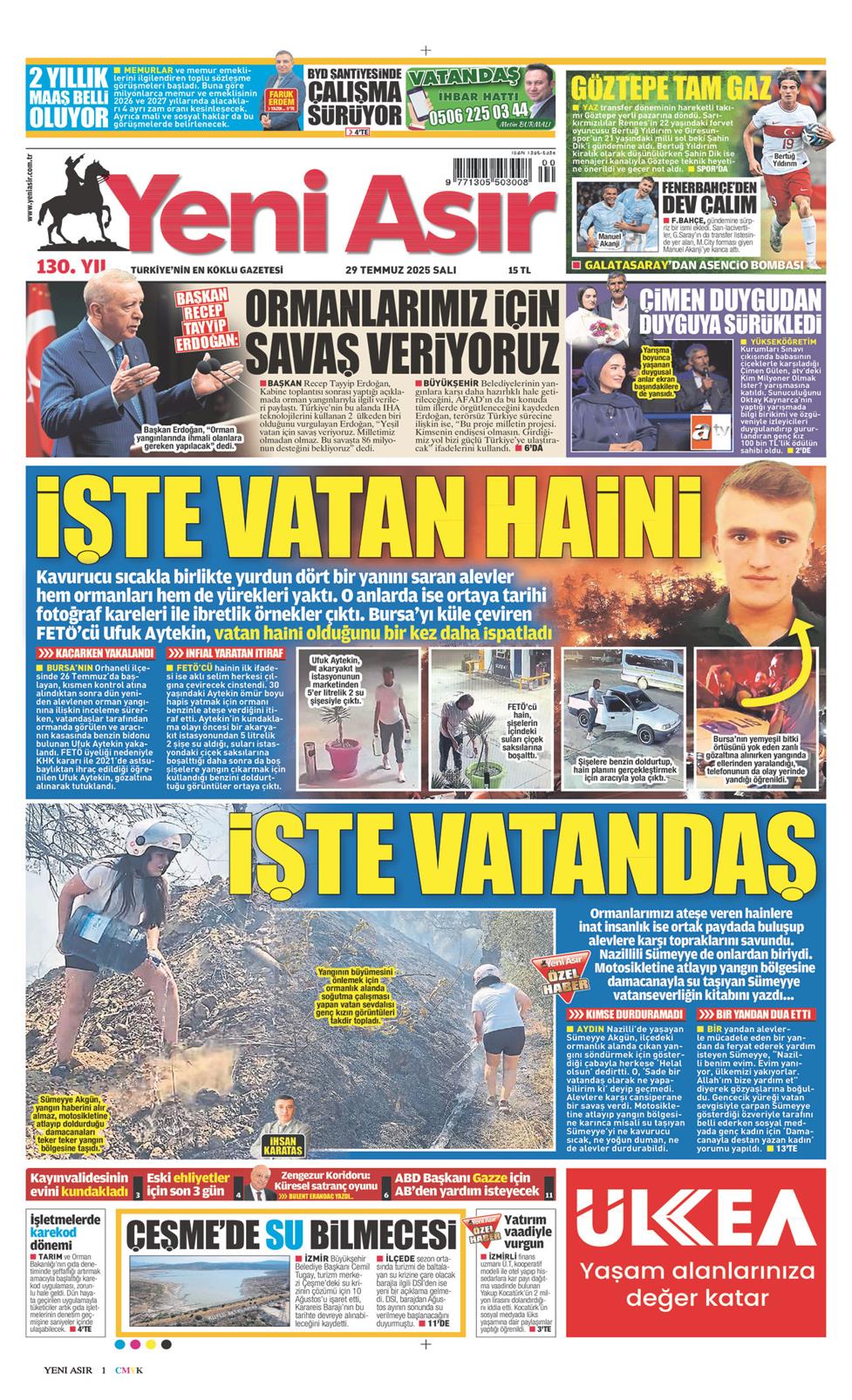 29 Temmuz 2025 Salı - Yeni Asır gazetesi manşet