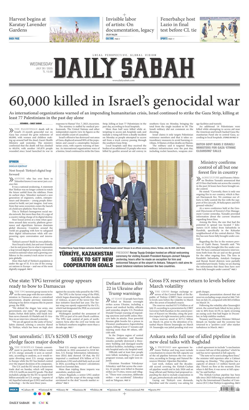 30 Temmuz 2025 Çarşamba - Daily Sabah gazetesi manşet