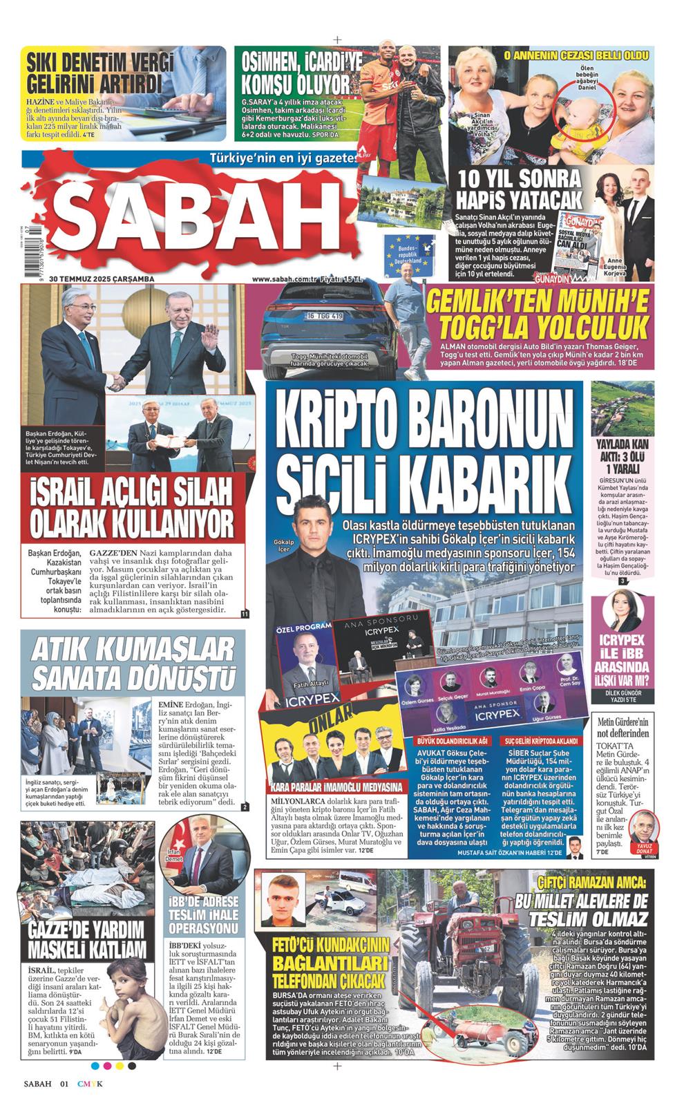 30 Temmuz 2025 Çarşamba - Sabah gazetesi manşet