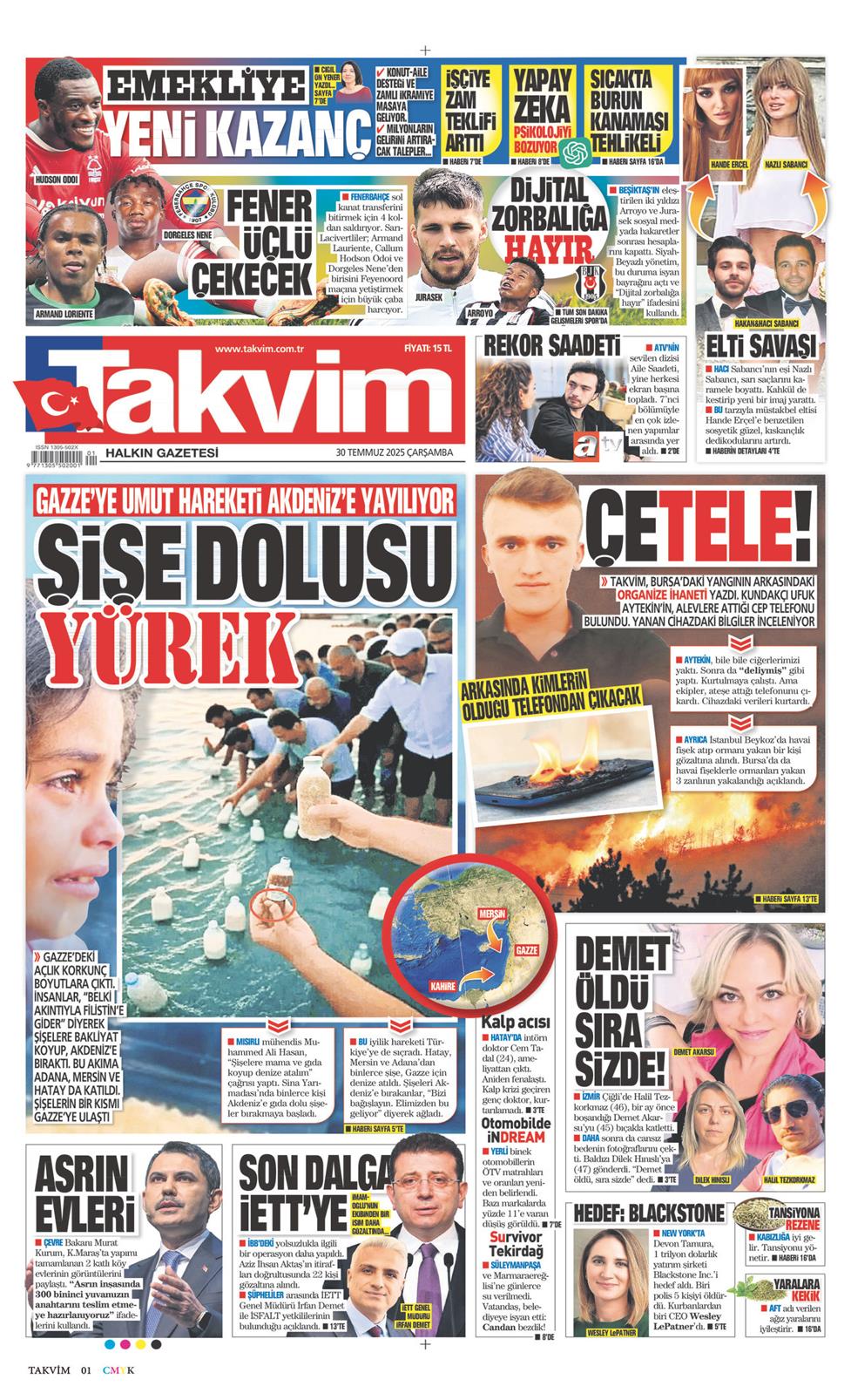 30 Temmuz 2025 Çarşamba - Takvim gazetesi manşet