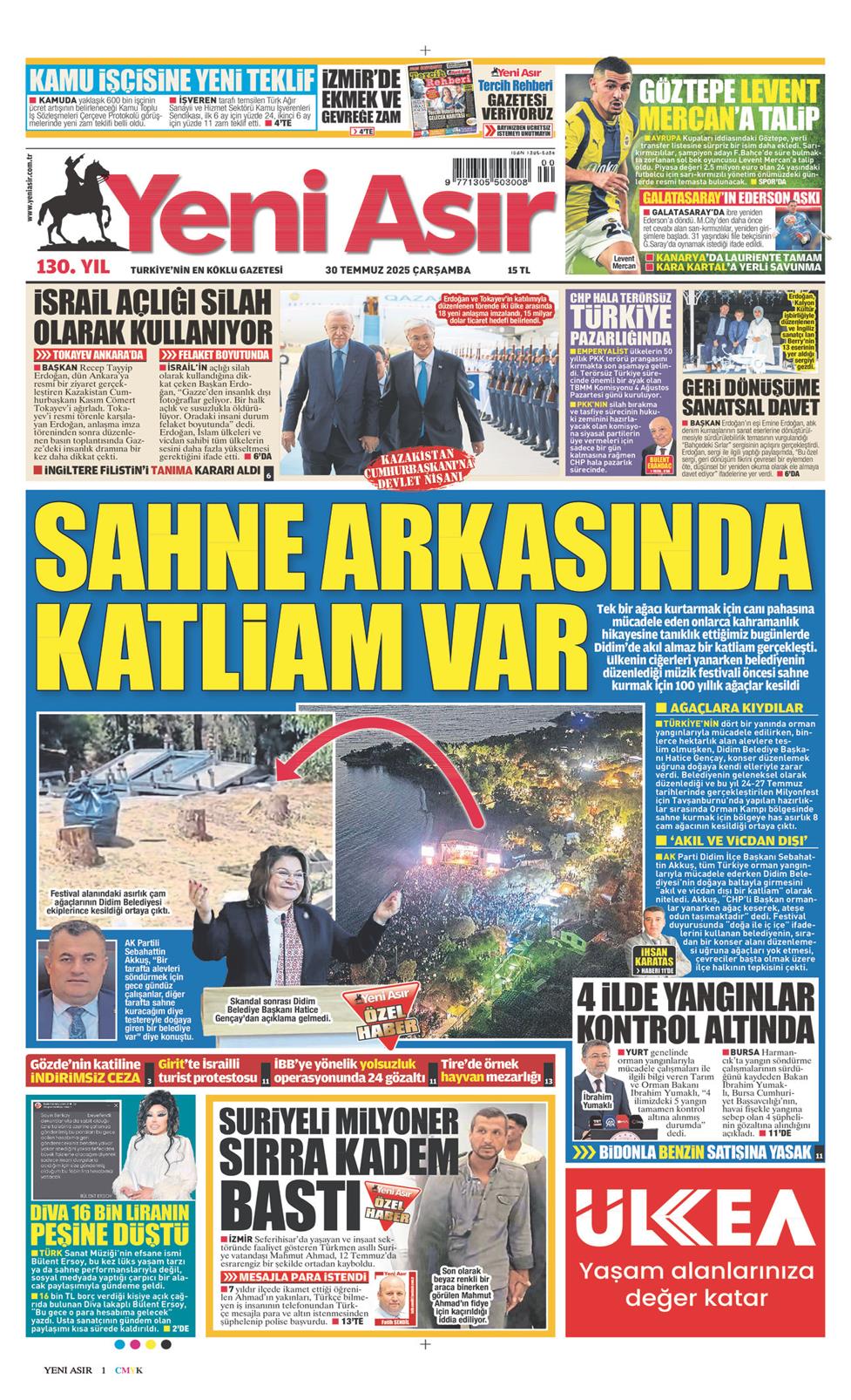 30 Temmuz 2025 Çarşamba - Yeni Asır gazetesi manşet