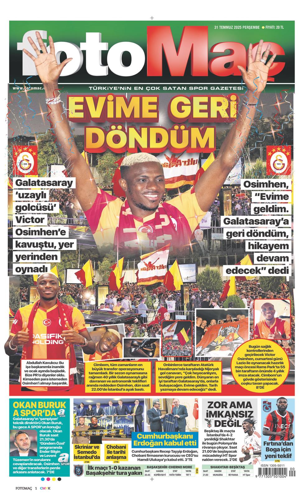 31 Temmuz 2025 Perşembe - Fotomaç gazetesi manşet