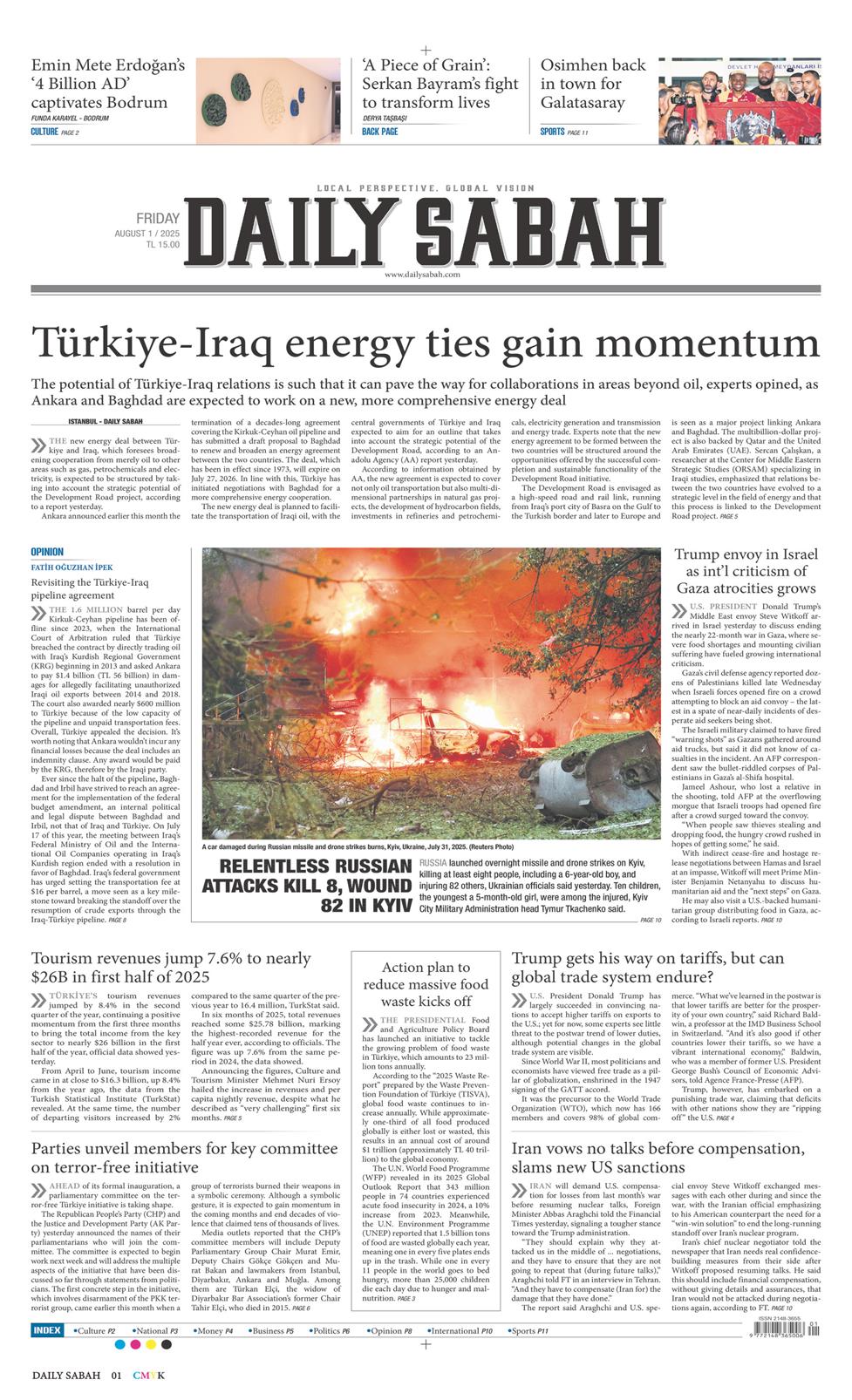 01 Ağustos 2025 Cuma - Daily Sabah gazetesi manşet