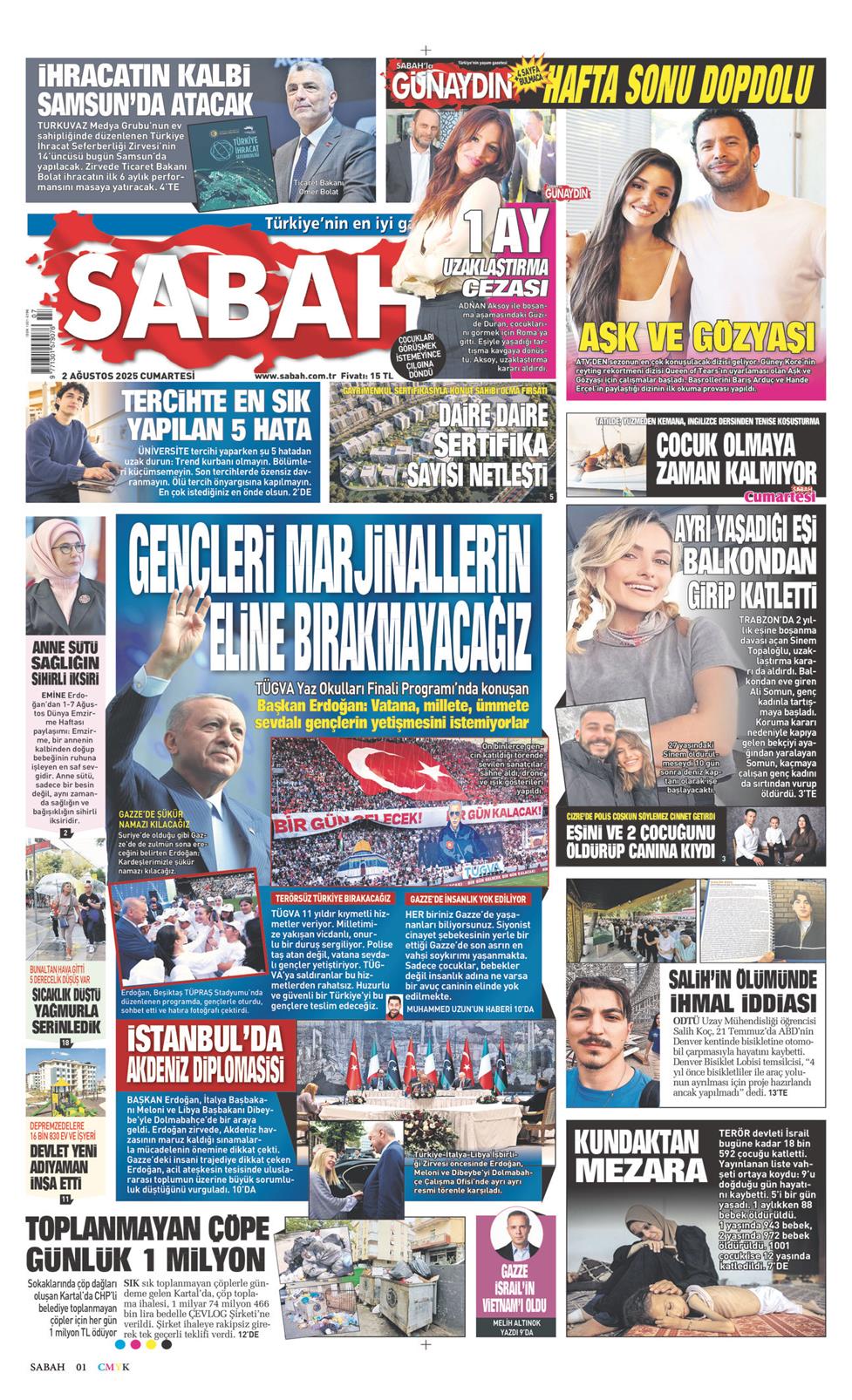 02 Ağustos 2025 Cumartesi - Sabah gazetesi manşet