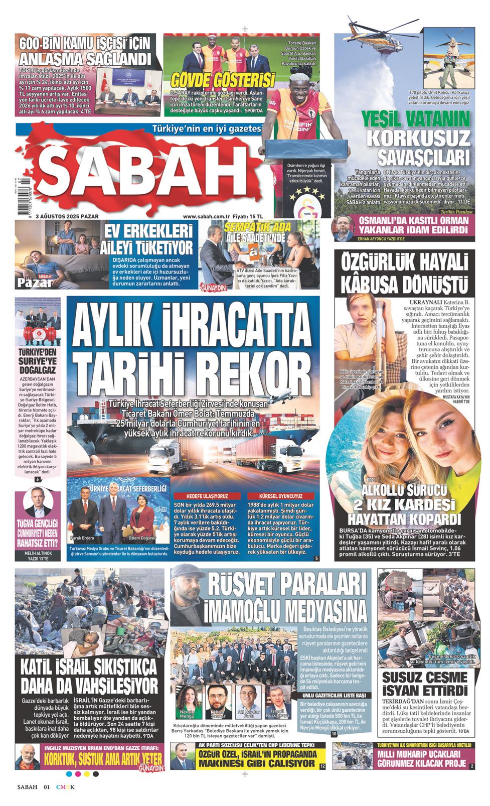 03 Ağustos 2025 Pazar - Sabah gazetesi manşet