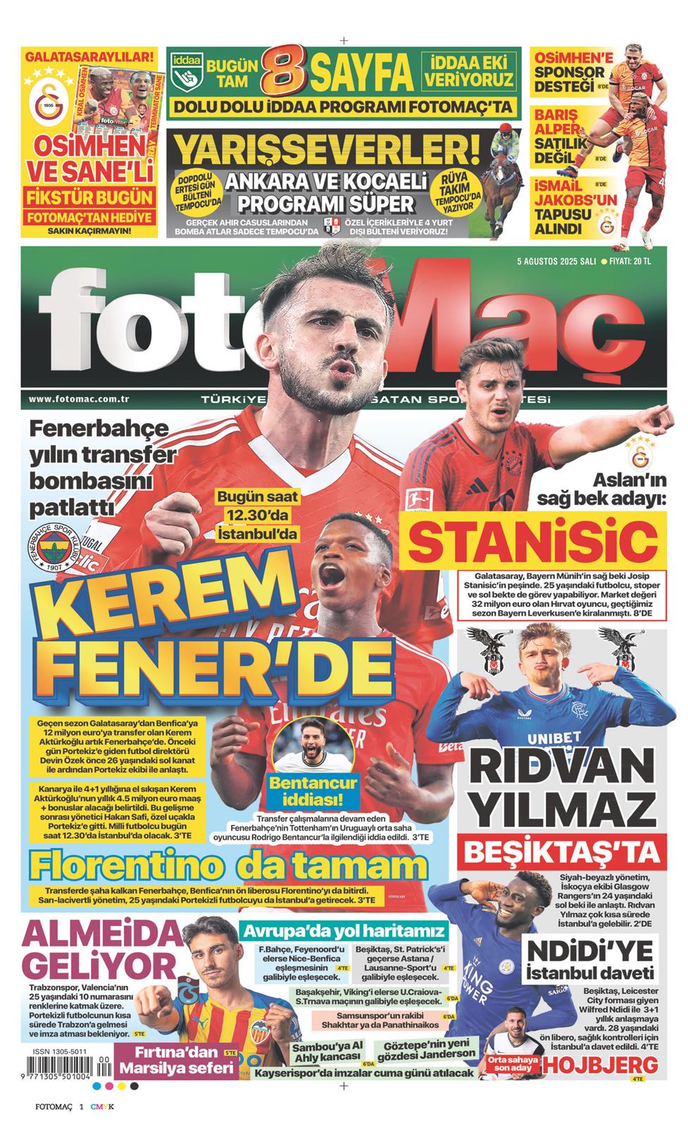 05 Ağustos 2025 Salı - Fotomaç gazetesi manşet