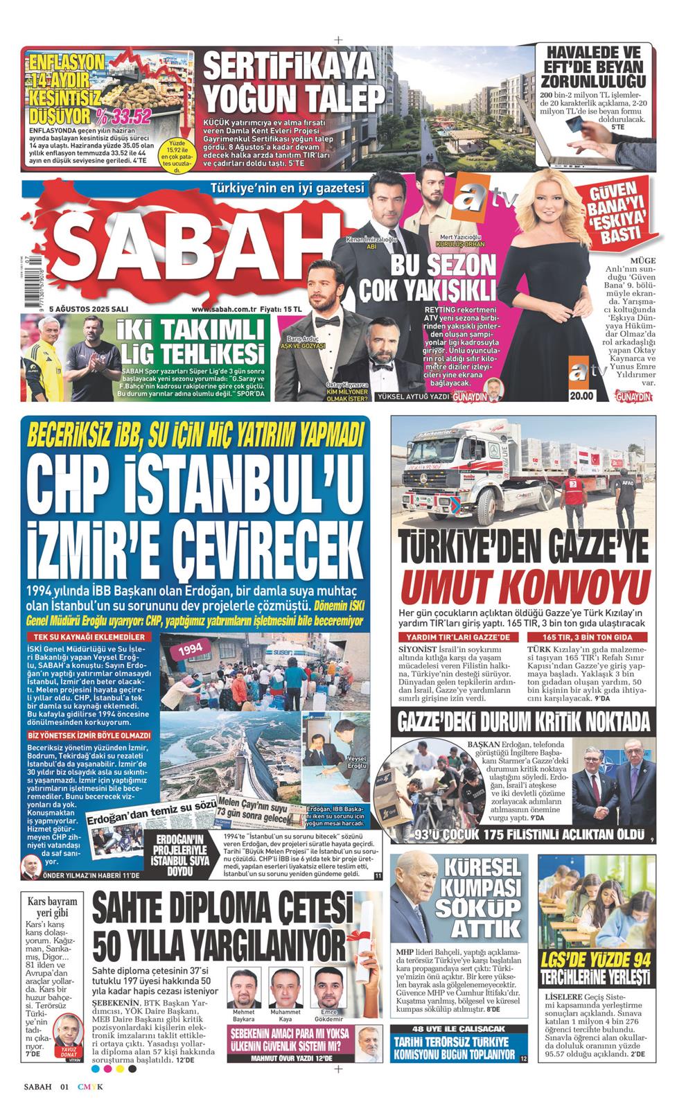 05 Ağustos 2025 Salı - Sabah gazetesi manşet