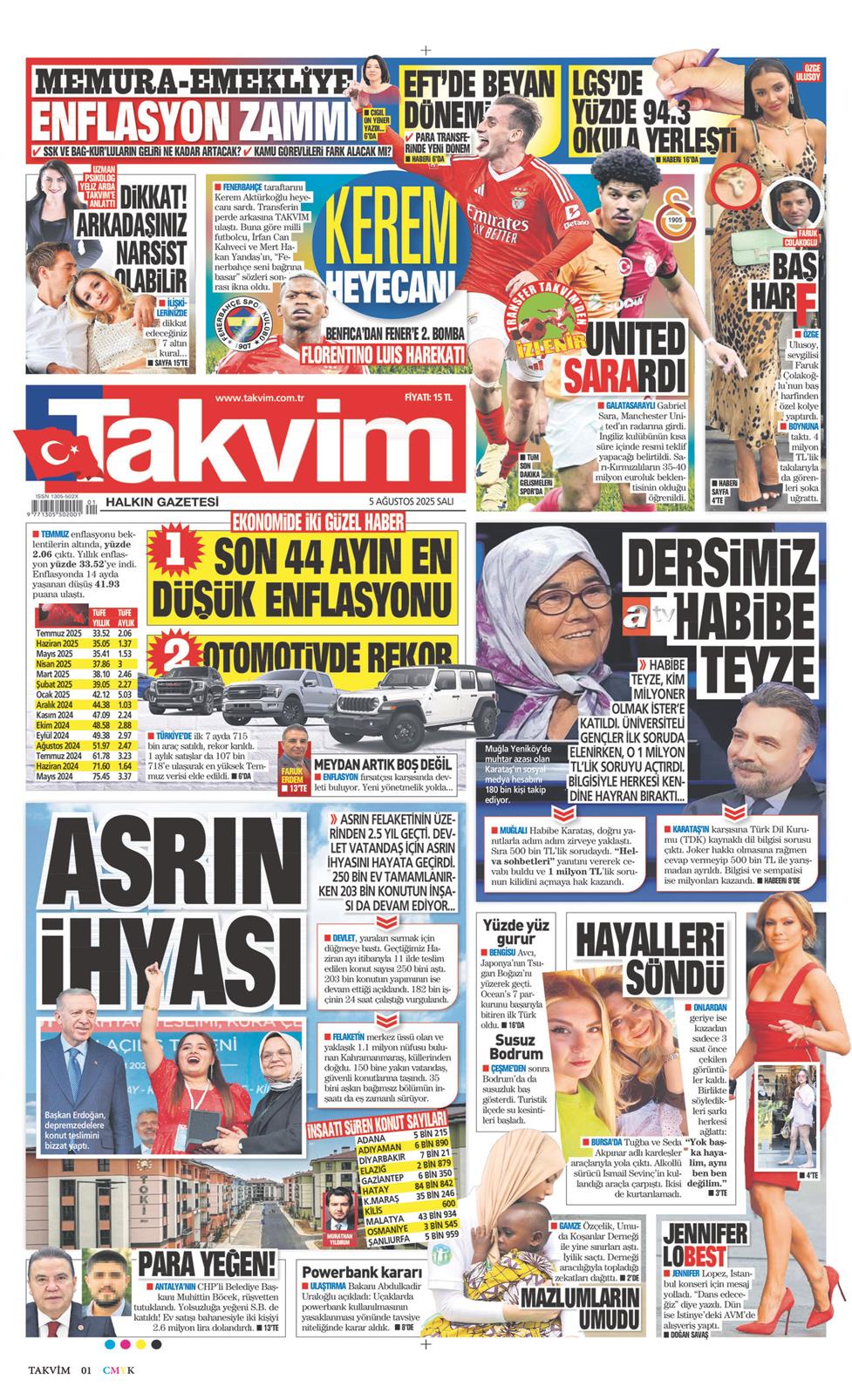 05 Ağustos 2025 Salı - Takvim gazetesi manşet