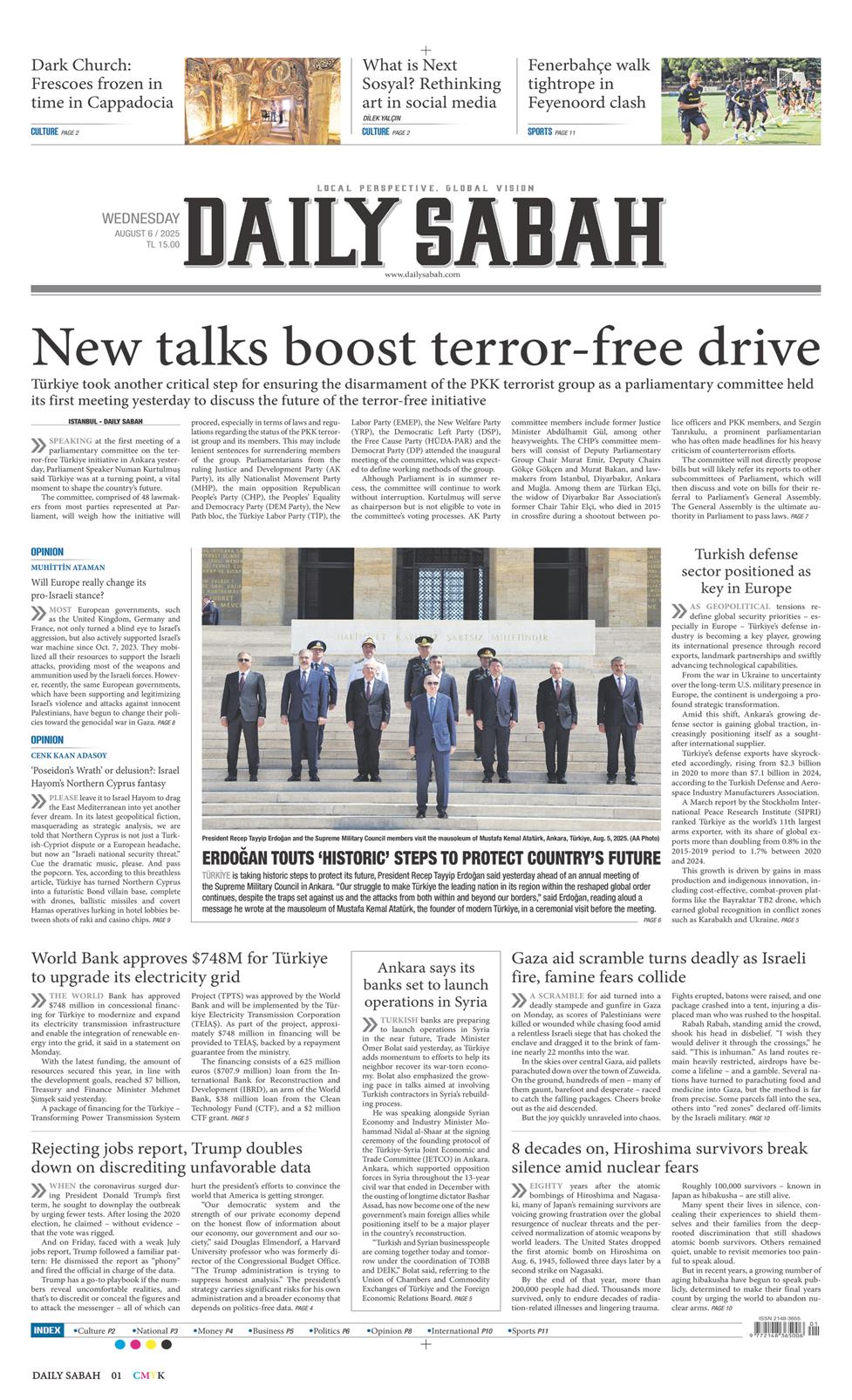 06 Ağustos 2025 Çarşamba - Daily Sabah gazetesi manşet
