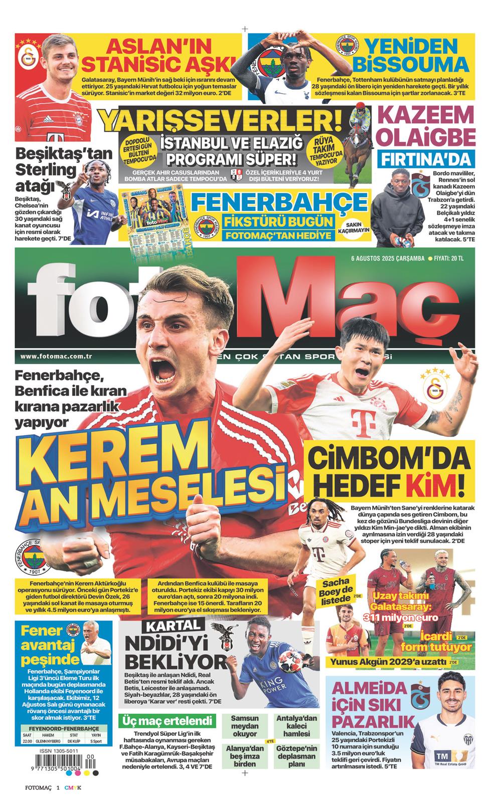 06 Ağustos 2025 Çarşamba - Fotomaç gazetesi manşet
