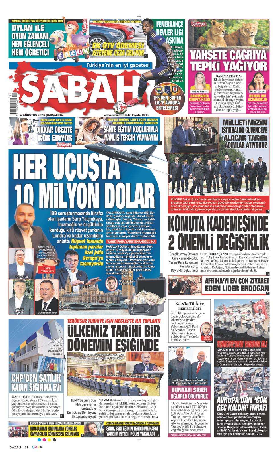 06 Ağustos 2025 Çarşamba - Sabah gazetesi manşet