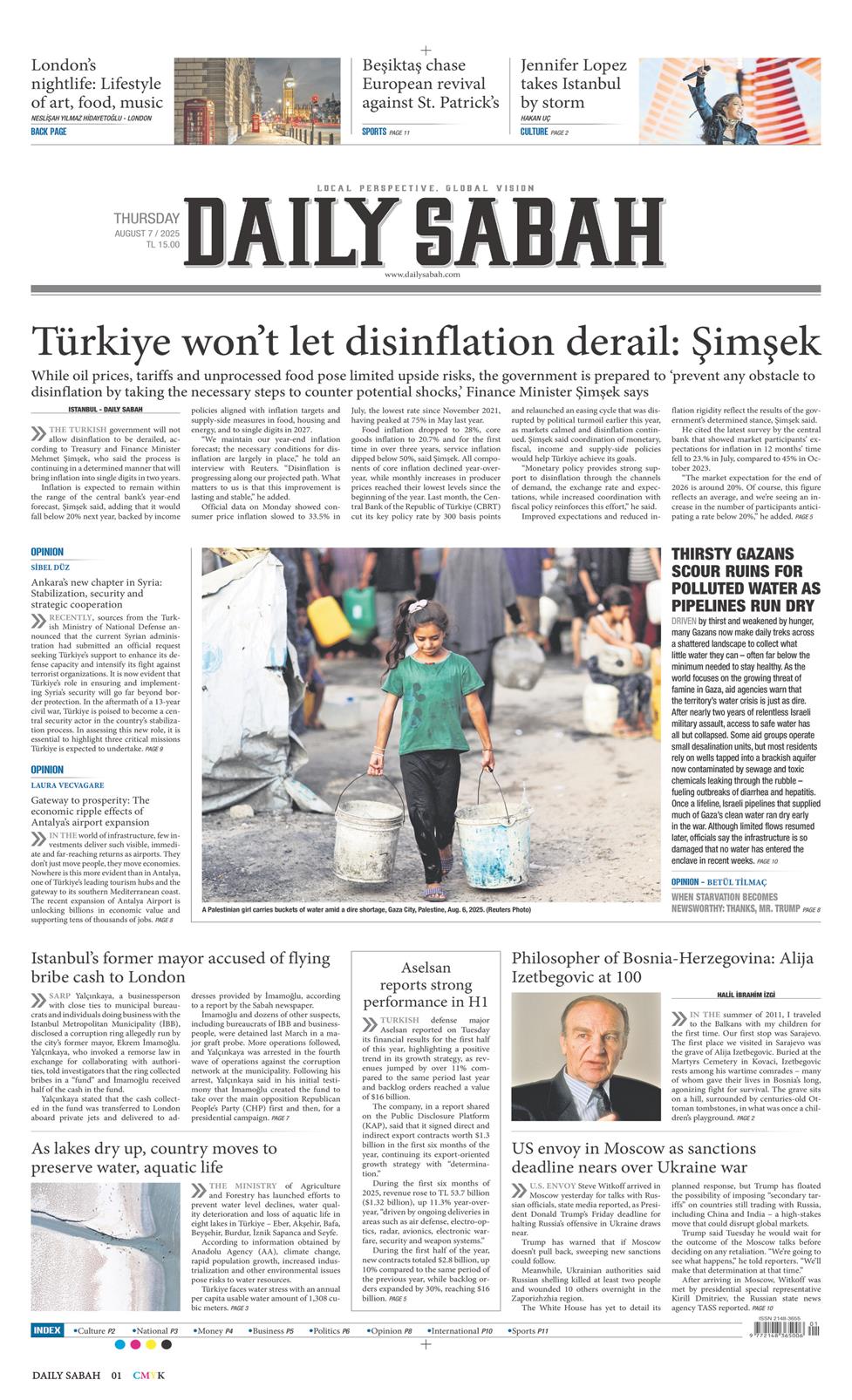 07 Ağustos 2025 Perşembe - Daily Sabah gazetesi manşet