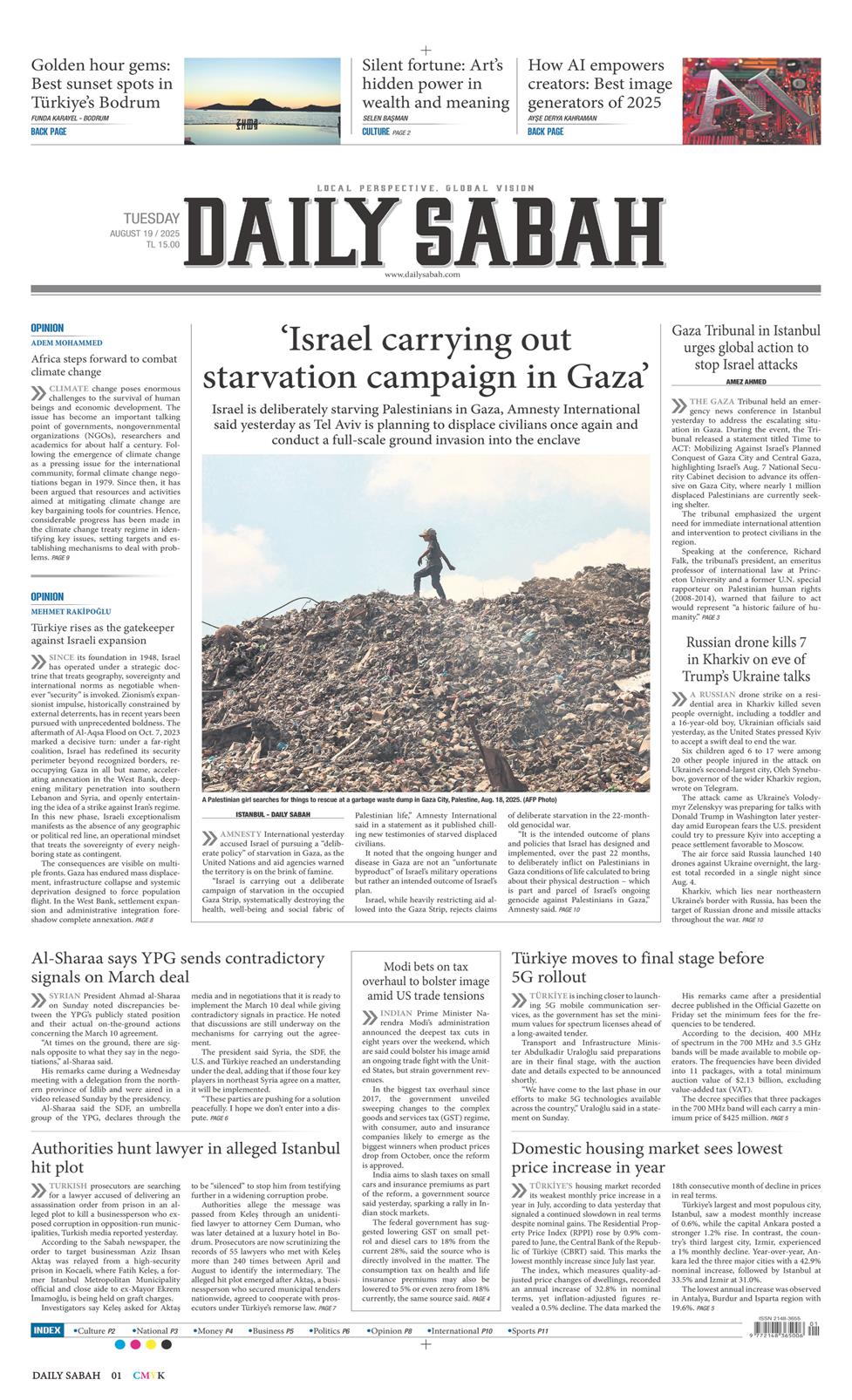 19 Ağustos 2025 Salı - Daily Sabah gazetesi manşet