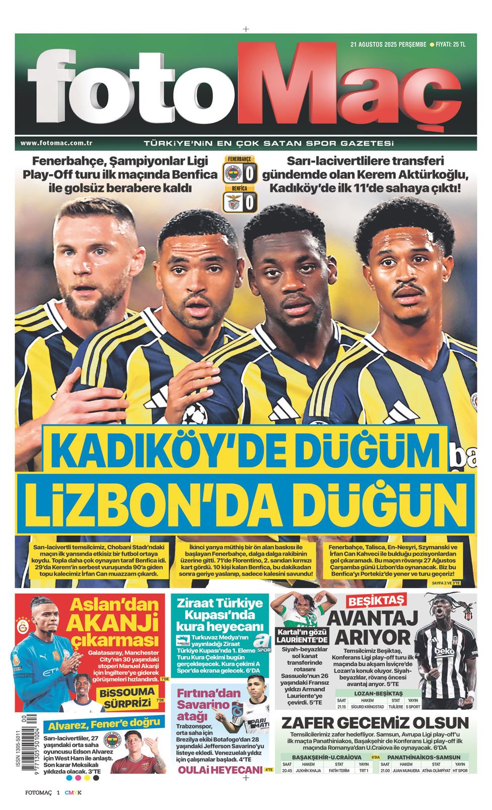 Fotomaç Gazetesi 21 Ağustos 2025, Perşembe Günü Manşeti
