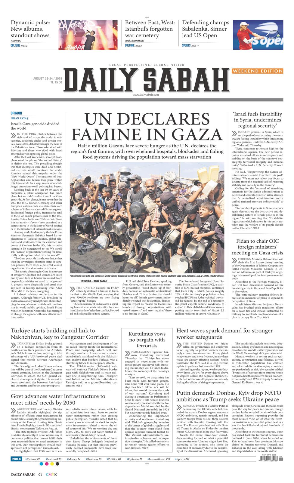 23 Ağustos 2025 Cumartesi - Daily Sabah gazetesi manşet