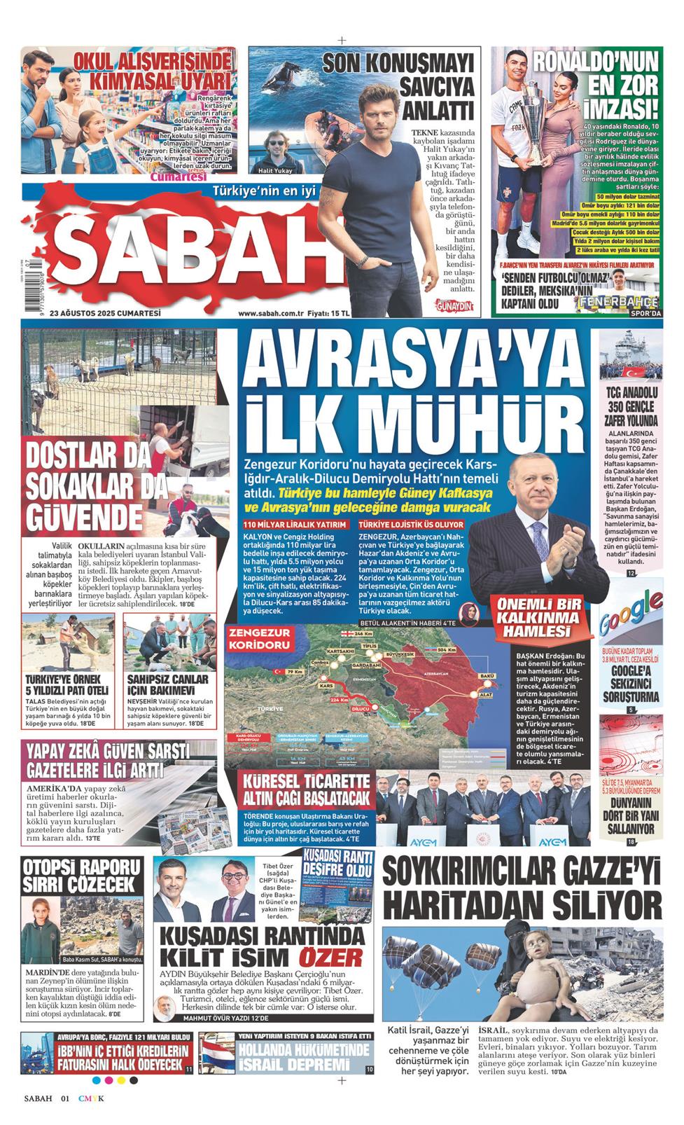 23 Ağustos 2025 Cumartesi - Sabah gazetesi manşet