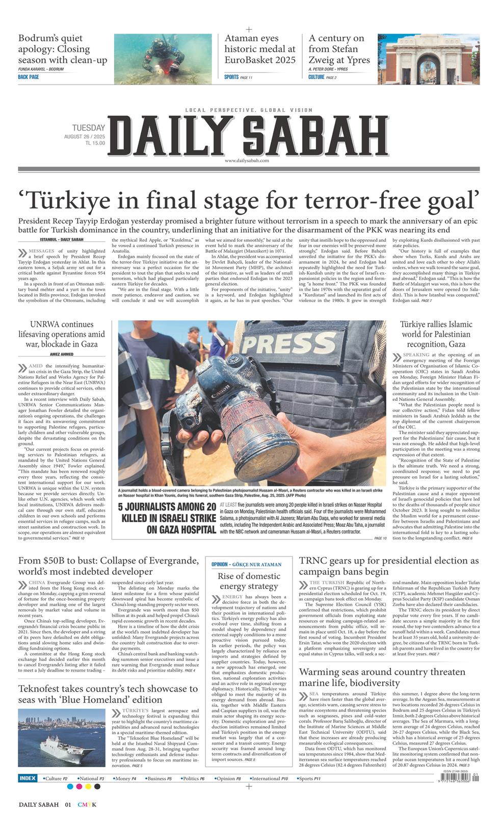 26 Ağustos 2025 Salı - Daily Sabah gazetesi manşet