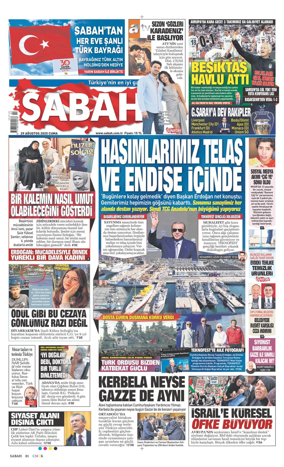 29 Ağustos 2025 Cuma - Sabah gazetesi manşet