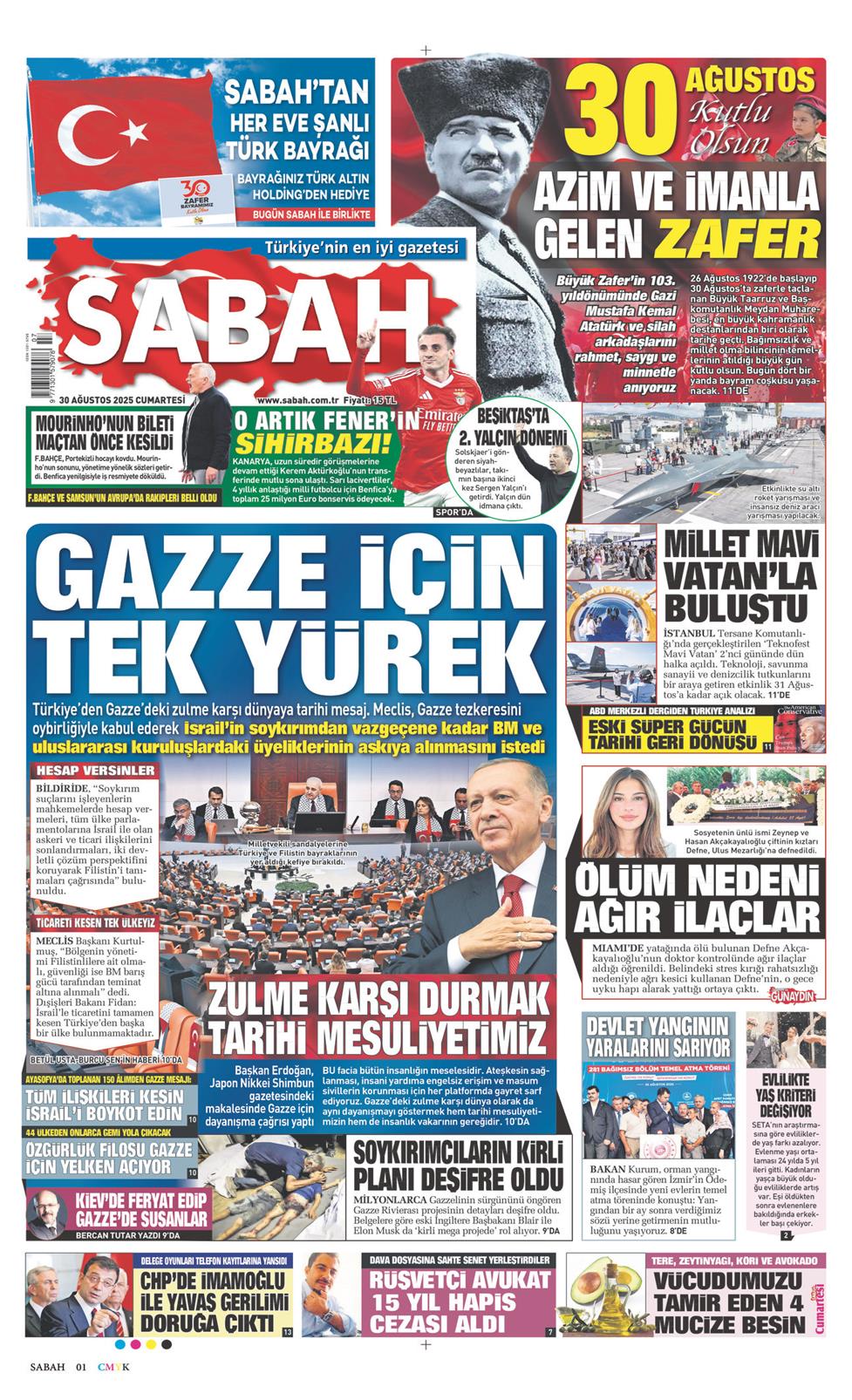 30 Ağustos 2025 Cumartesi - Sabah gazetesi manşet