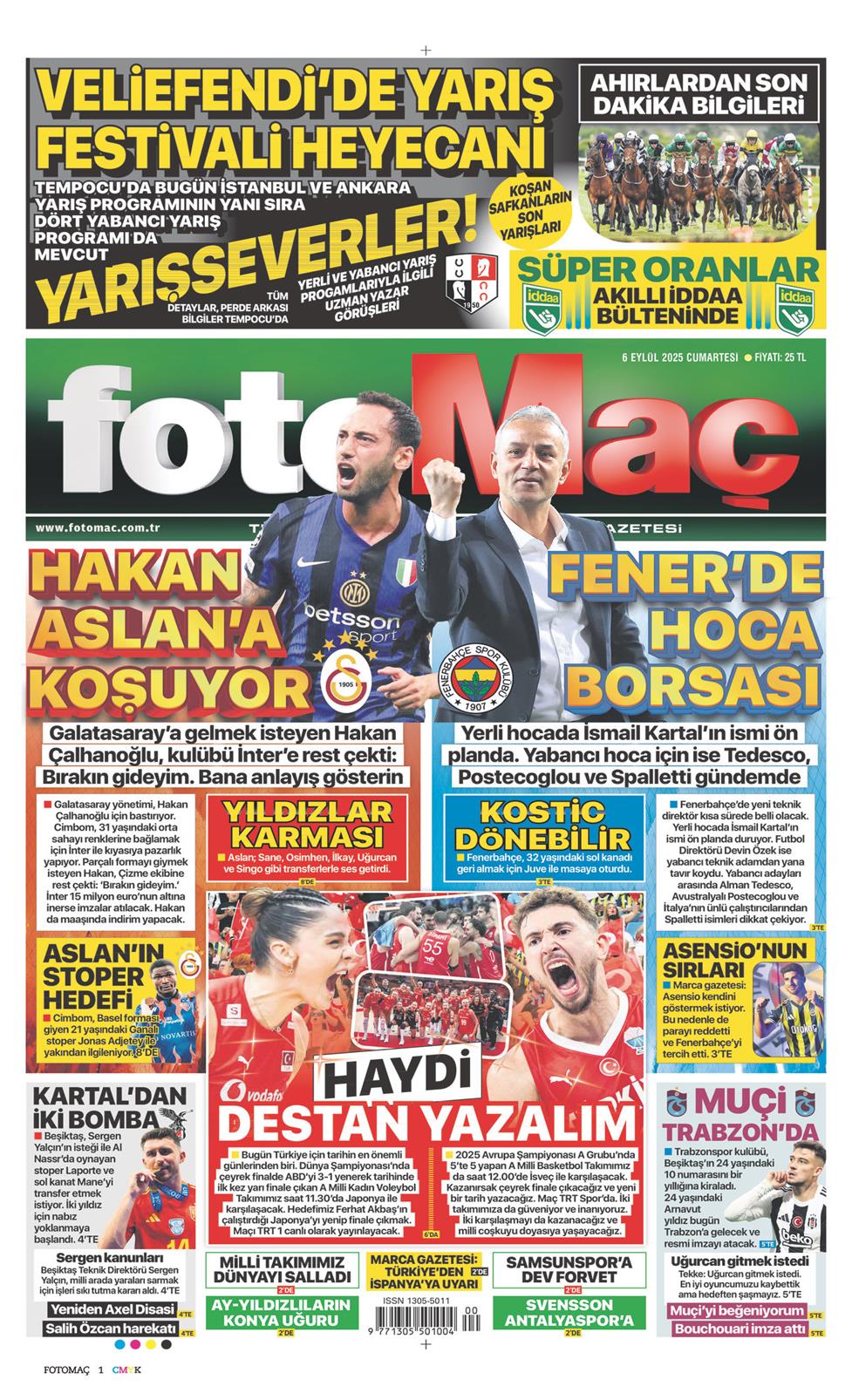 06 Eylül 2025 Cumartesi - Fotomaç gazetesi manşet