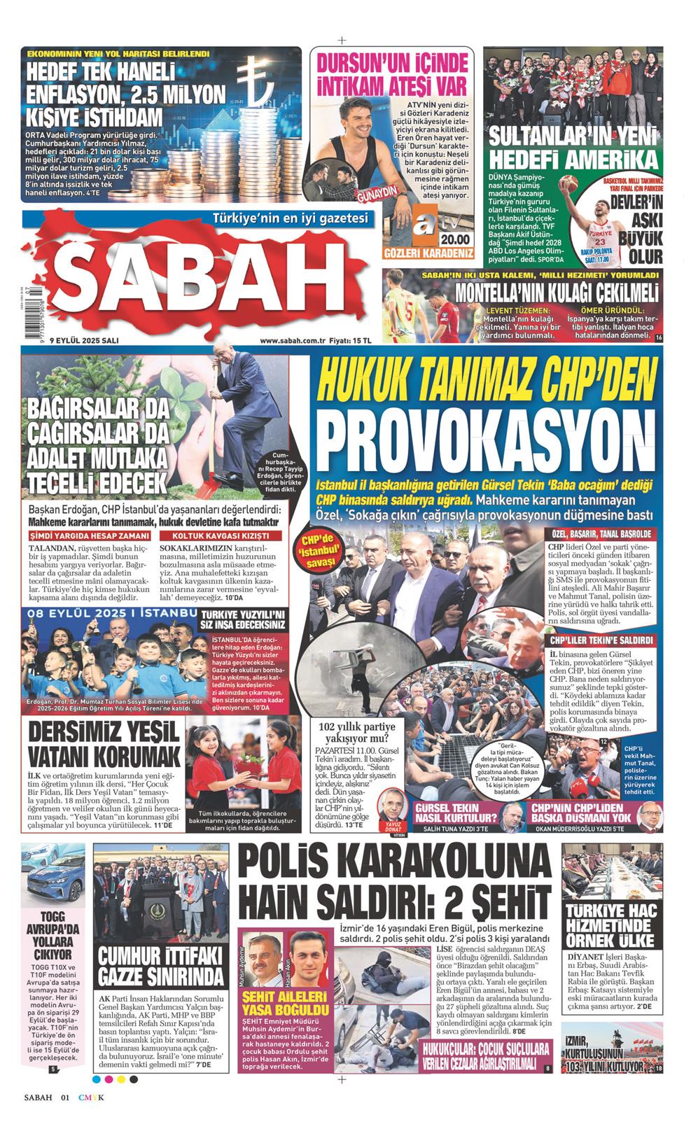 09 Eylül 2025 Salı - Sabah gazetesi manşet