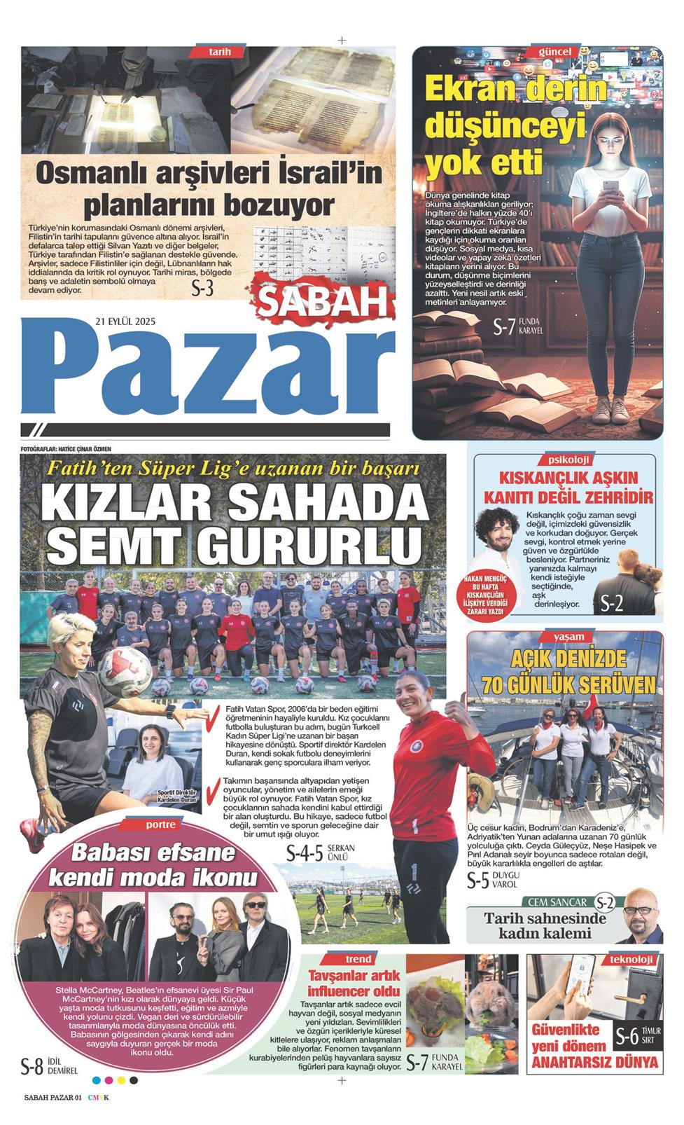 21 Eylül 2025 Pazar - Sabah Pazar gazetesi manşet