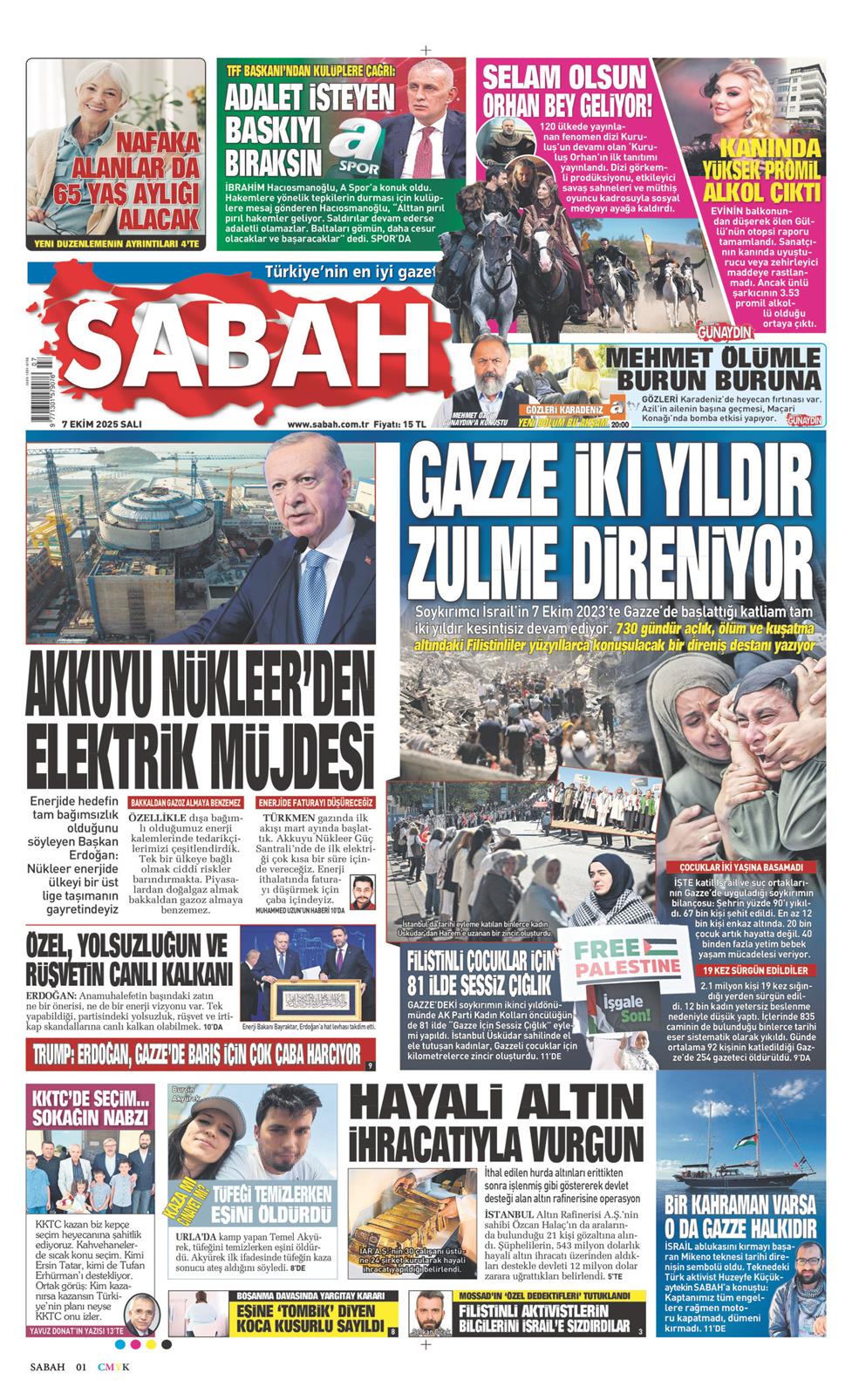07 Ekim 2025 Salı - Sabah gazetesi manşet