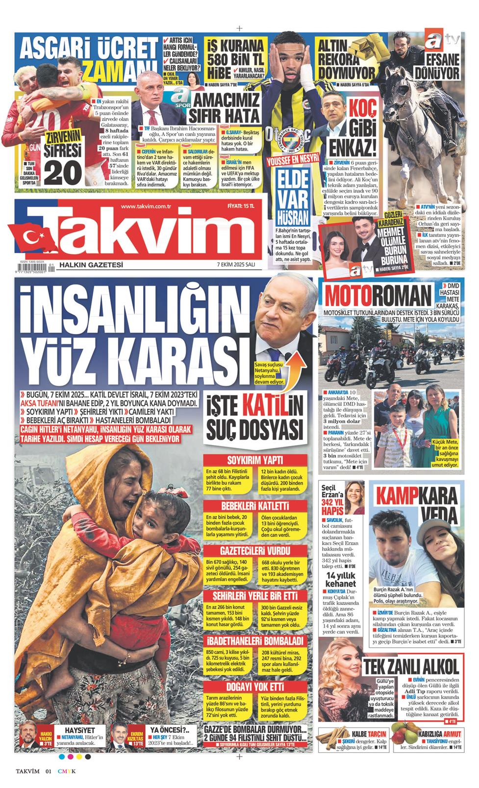 07 Ekim 2025 Salı - Takvim gazetesi manşet