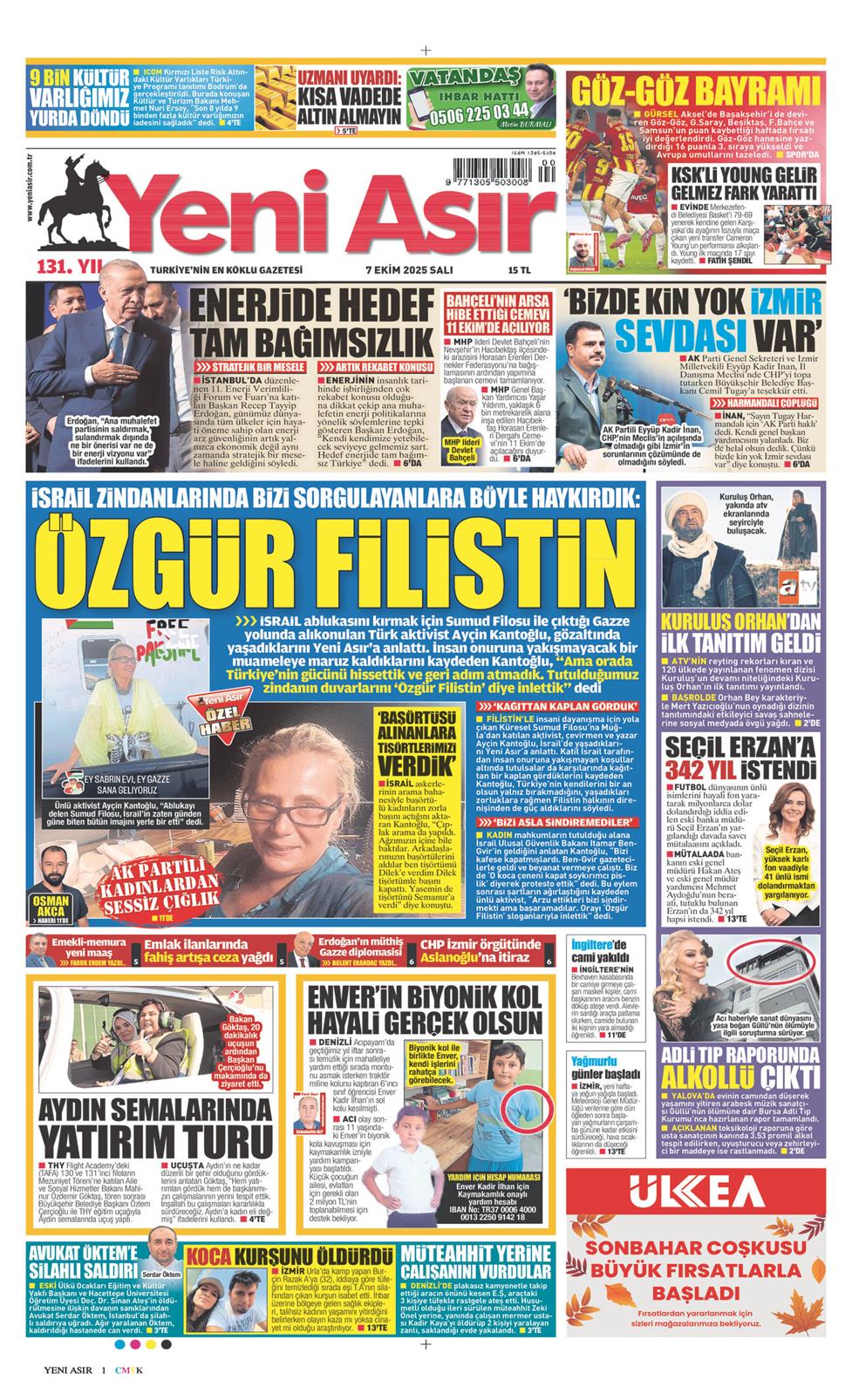 07 Ekim 2025 Salı - Yeni Asır gazetesi manşet