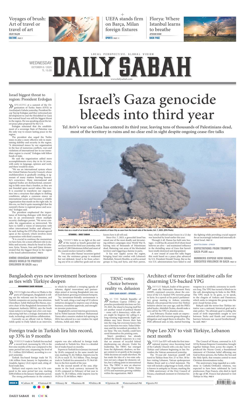 08 Ekim 2025 Çarşamba - Daily Sabah gazetesi manşet