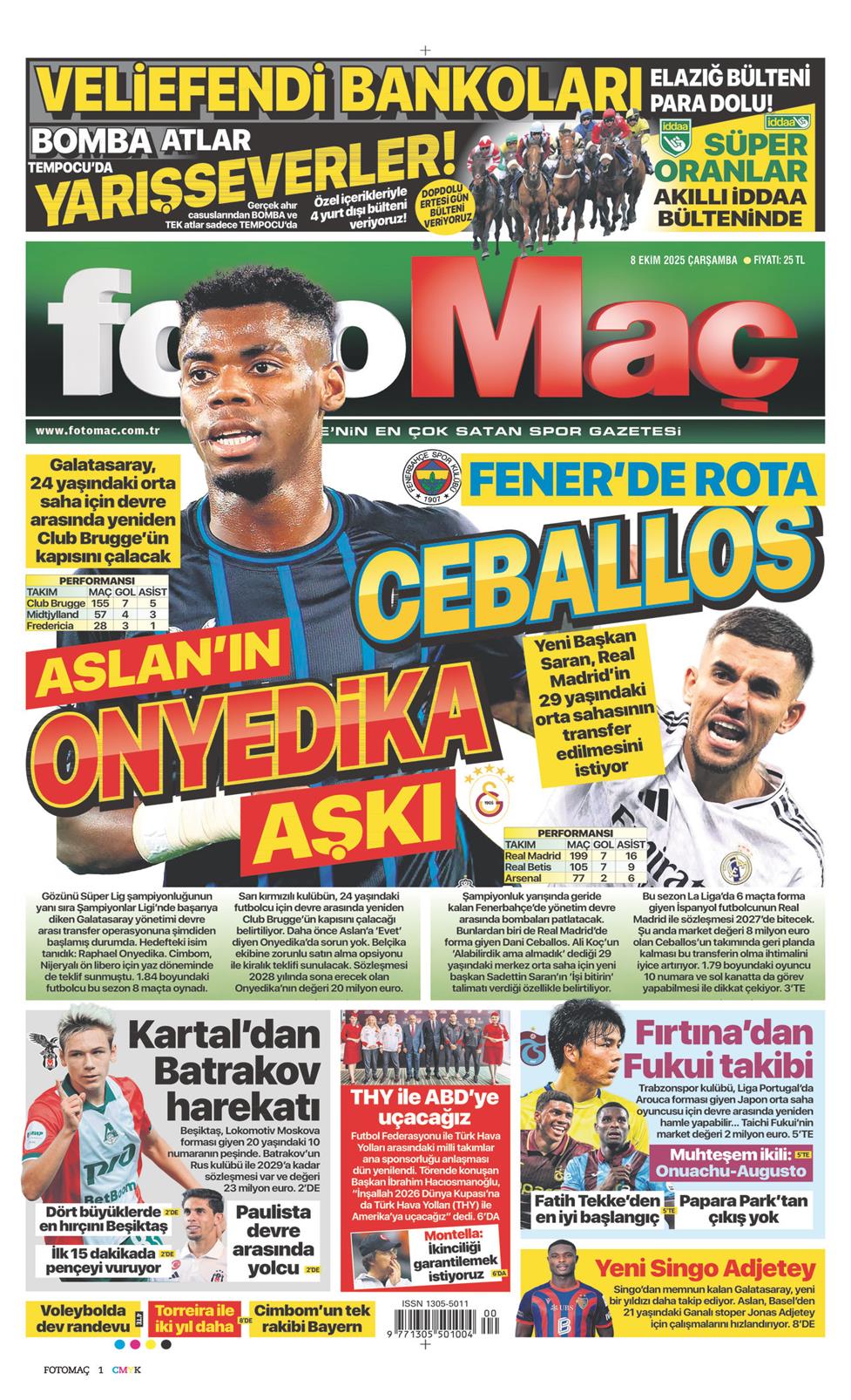 08 Ekim 2025 Çarşamba - Fotomaç gazetesi manşet