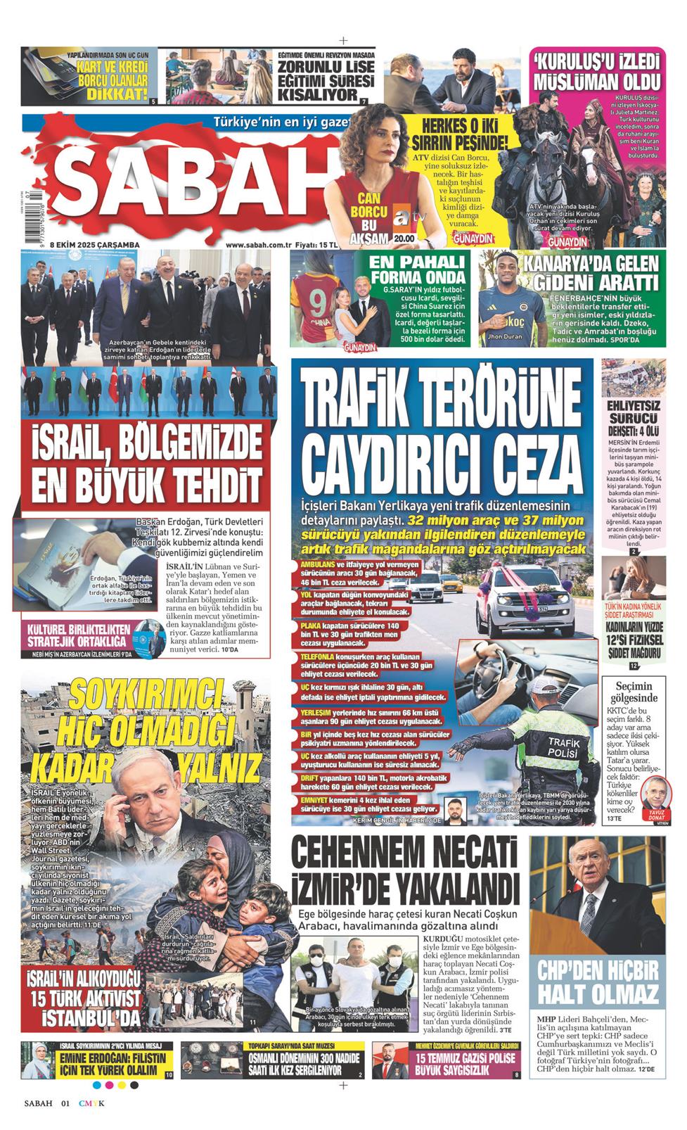 08 Ekim 2025 Çarşamba - Sabah gazetesi manşet