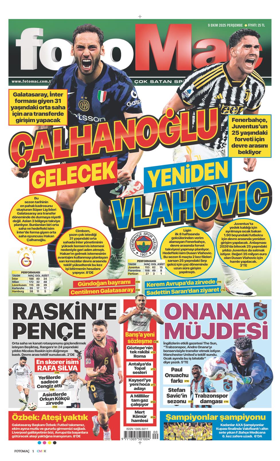 09 Ekim 2025 Perşembe - Fotomaç gazetesi manşet