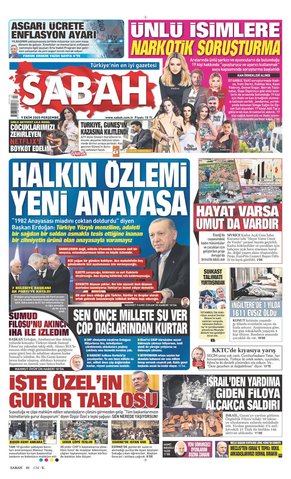 09 Ekim 2025 Perşembe - Sabah gazetesi manşet