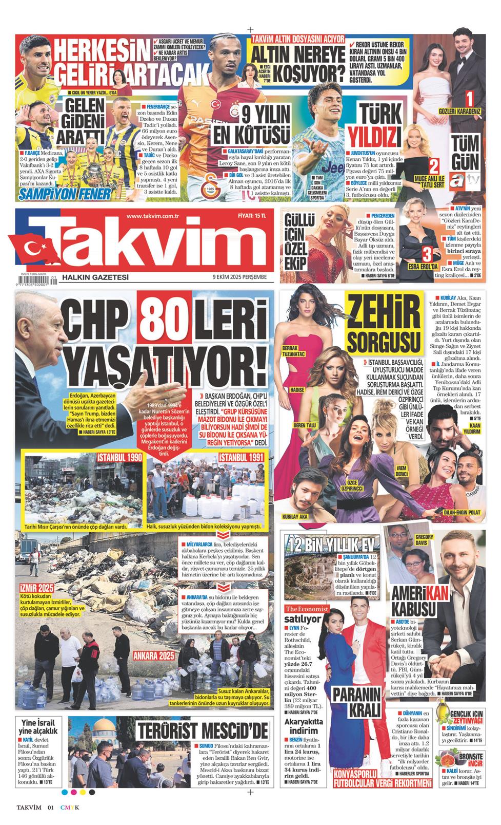 09 Ekim 2025 Perşembe - Takvim gazetesi manşet
