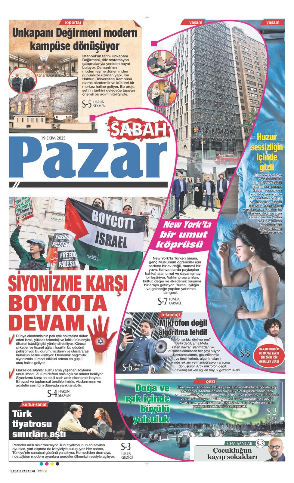 19 Ekim 2025 Pazar - Sabah Pazar gazetesi manşet