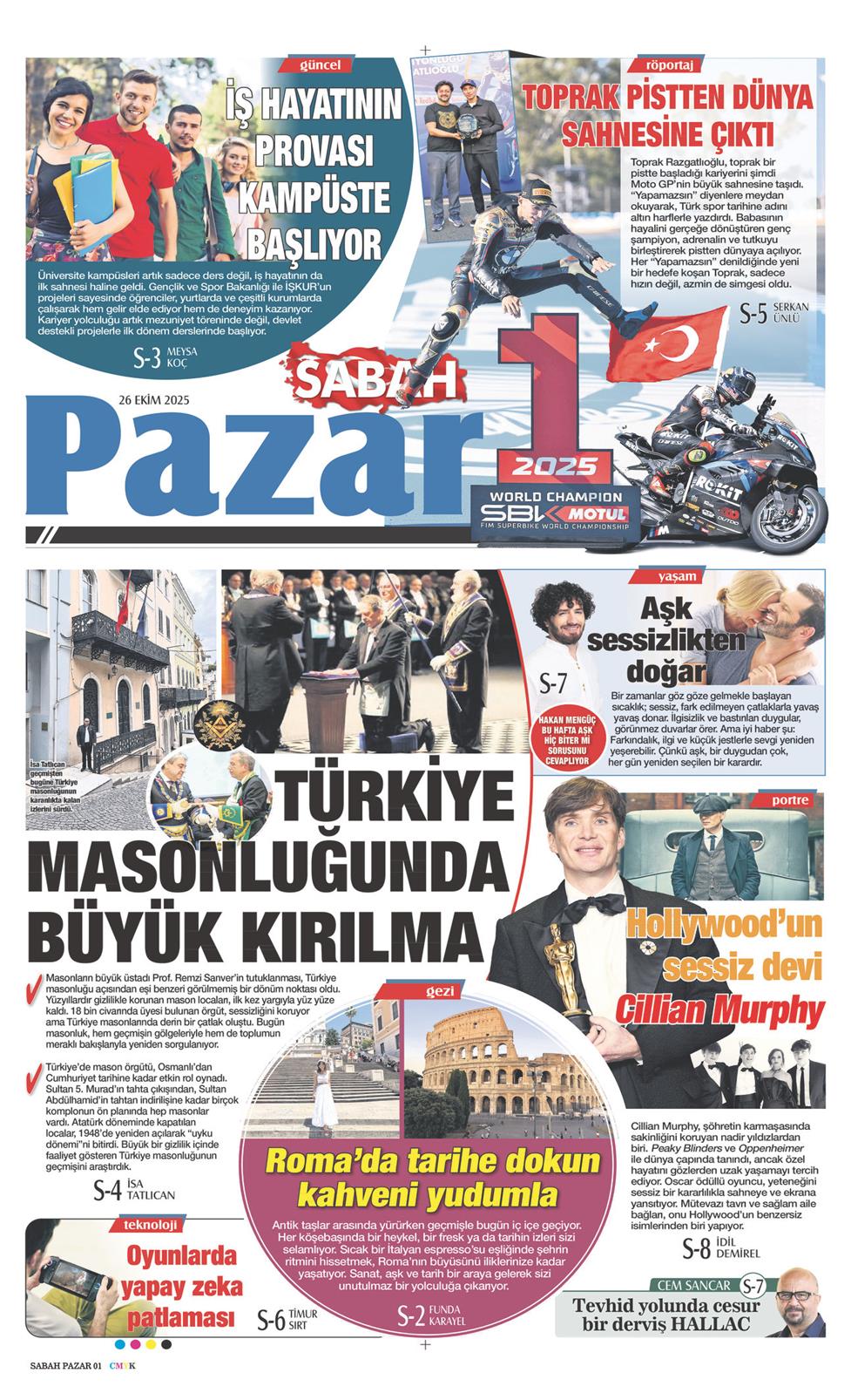 26 Ekim 2025 Pazar - Sabah Pazar gazetesi manşet