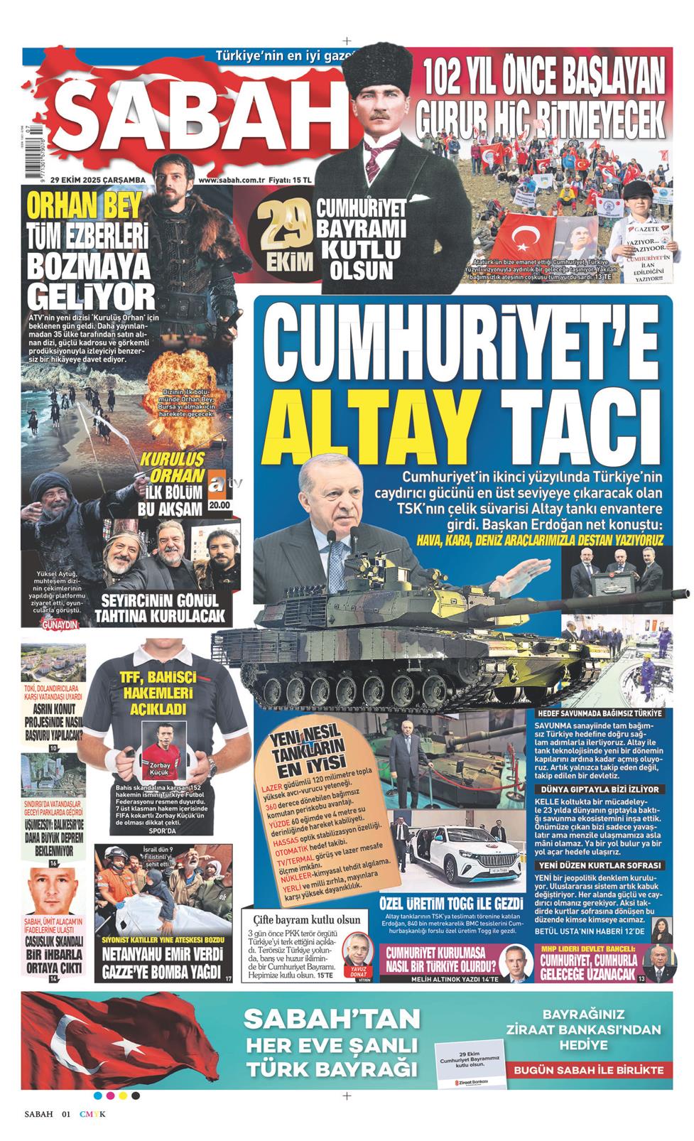 Sabah Gazetesi 29 Ekim 2025, Çarşamba Günü Manşeti