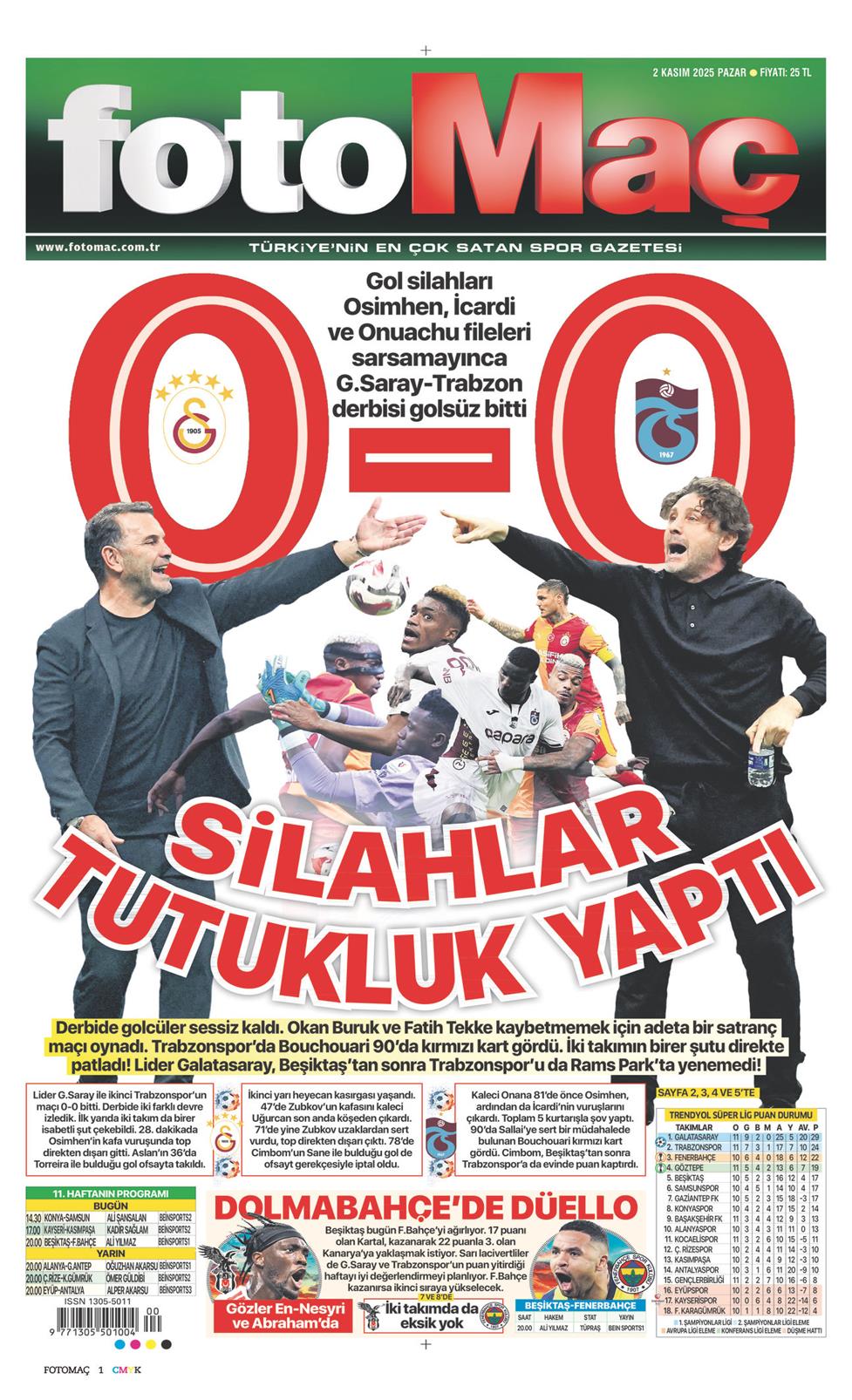 02 Kasım 2025 Pazar - Fotomaç gazetesi manşet