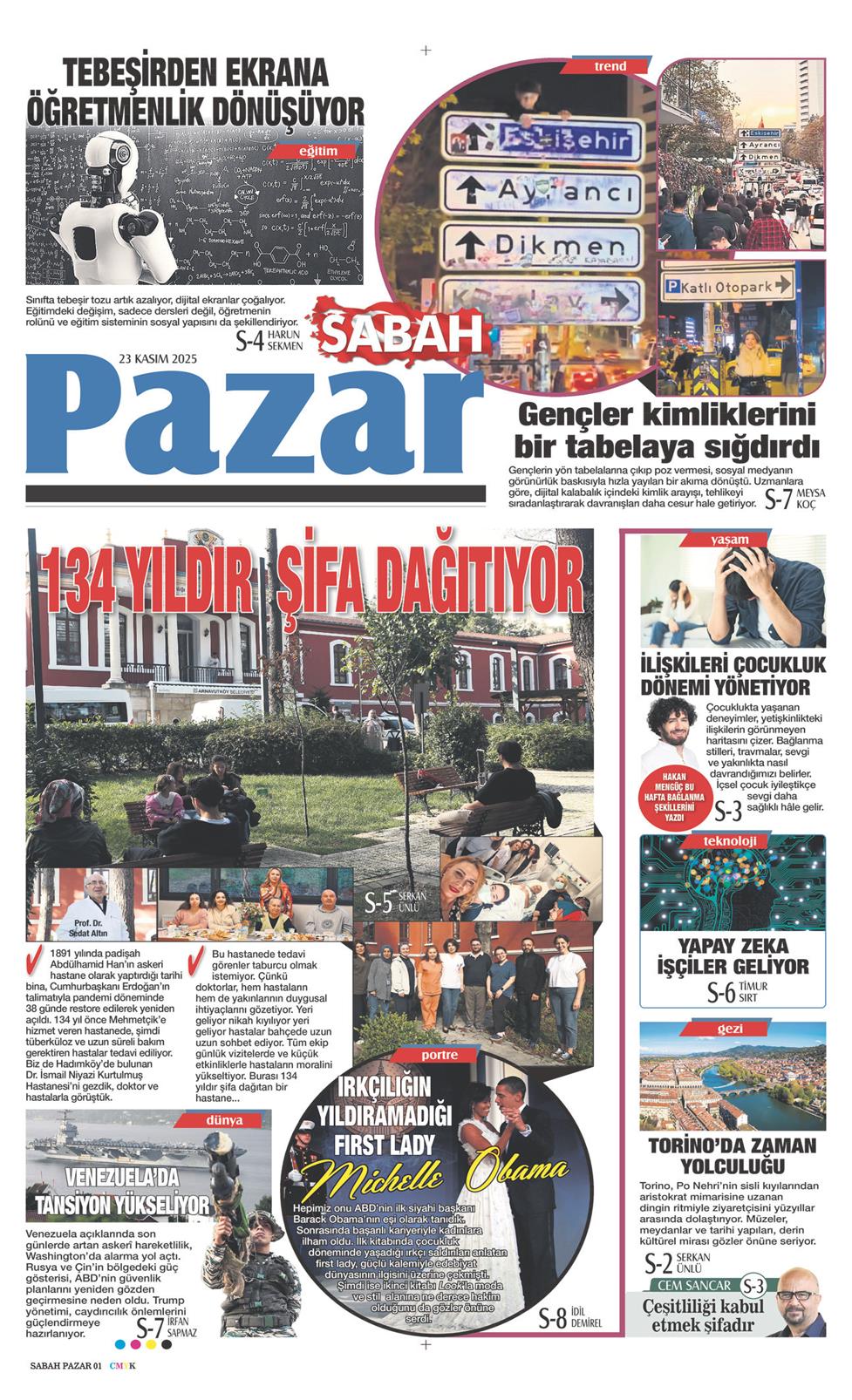 23 Kasım 2025 Pazar - Sabah Pazar gazetesi manşet