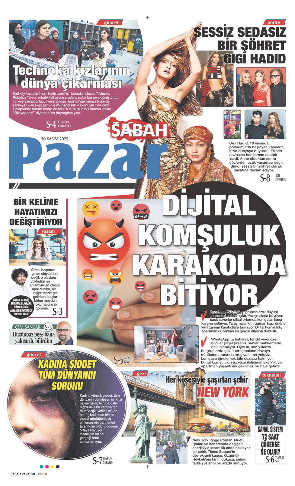 30 Kasım 2025 Pazar - Sabah Pazar gazetesi manşet